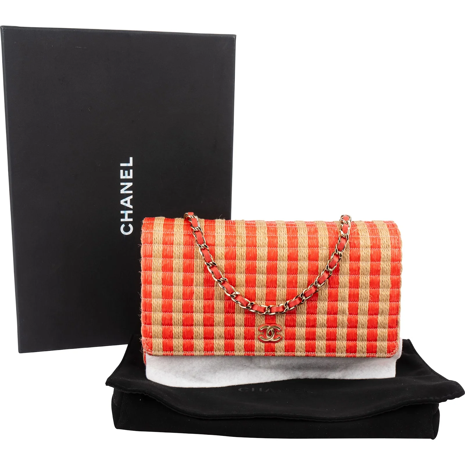 Chanel Raffia Gingham Wallet On Chain Crossbody Bag