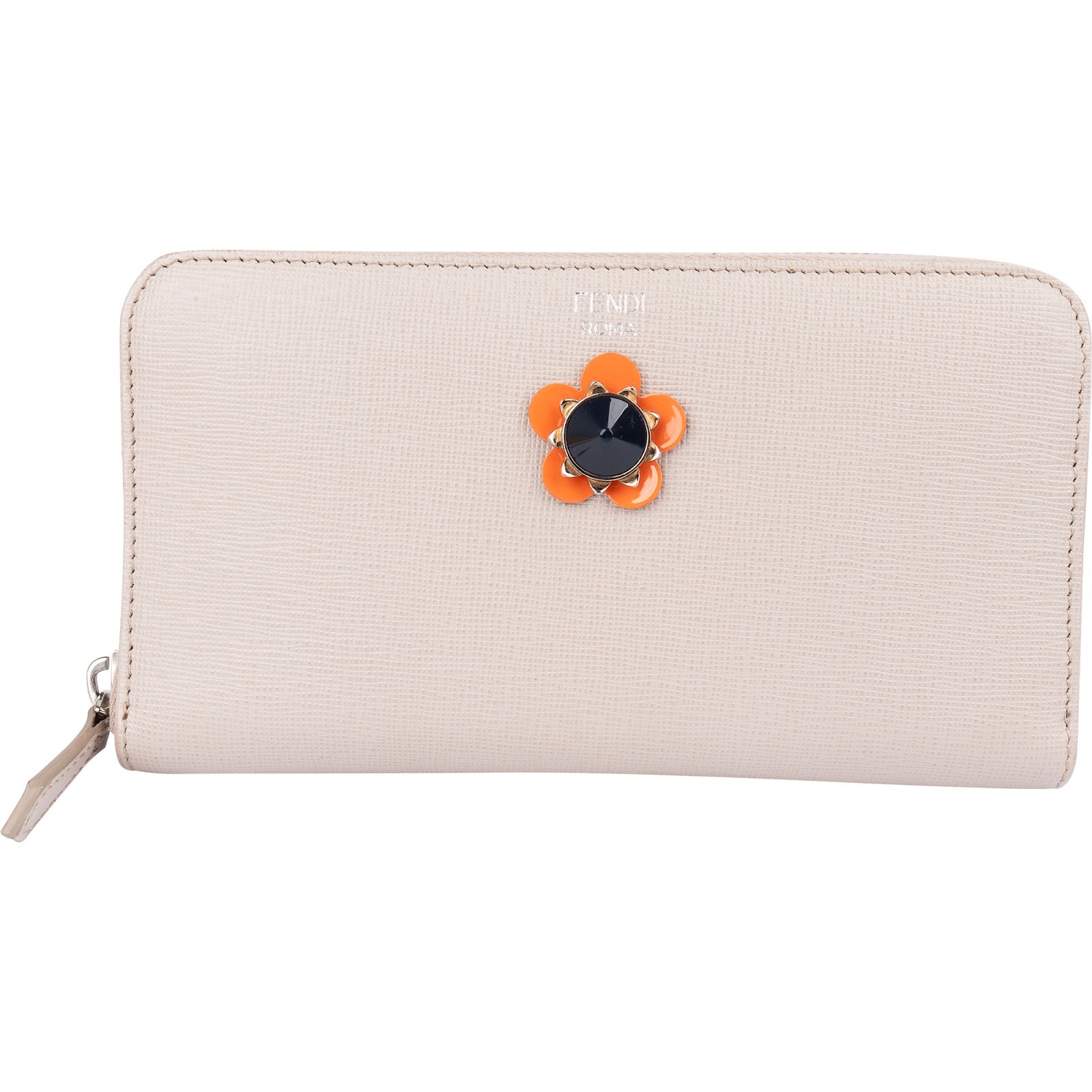 Fendi Leather Flowerland Zip-Around Wallet