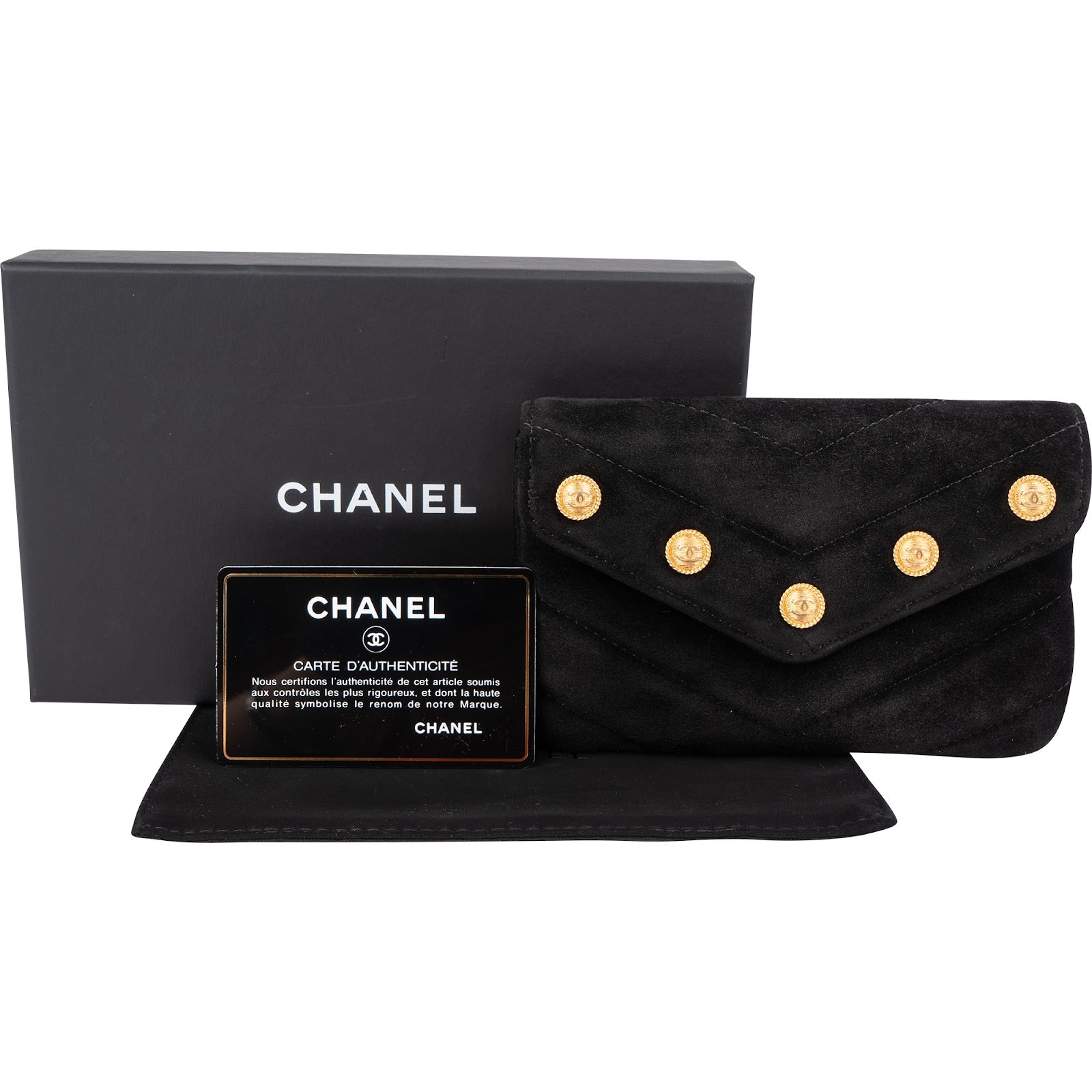 Chanel - Suede Quilted Chevron Button Envelope Pouch