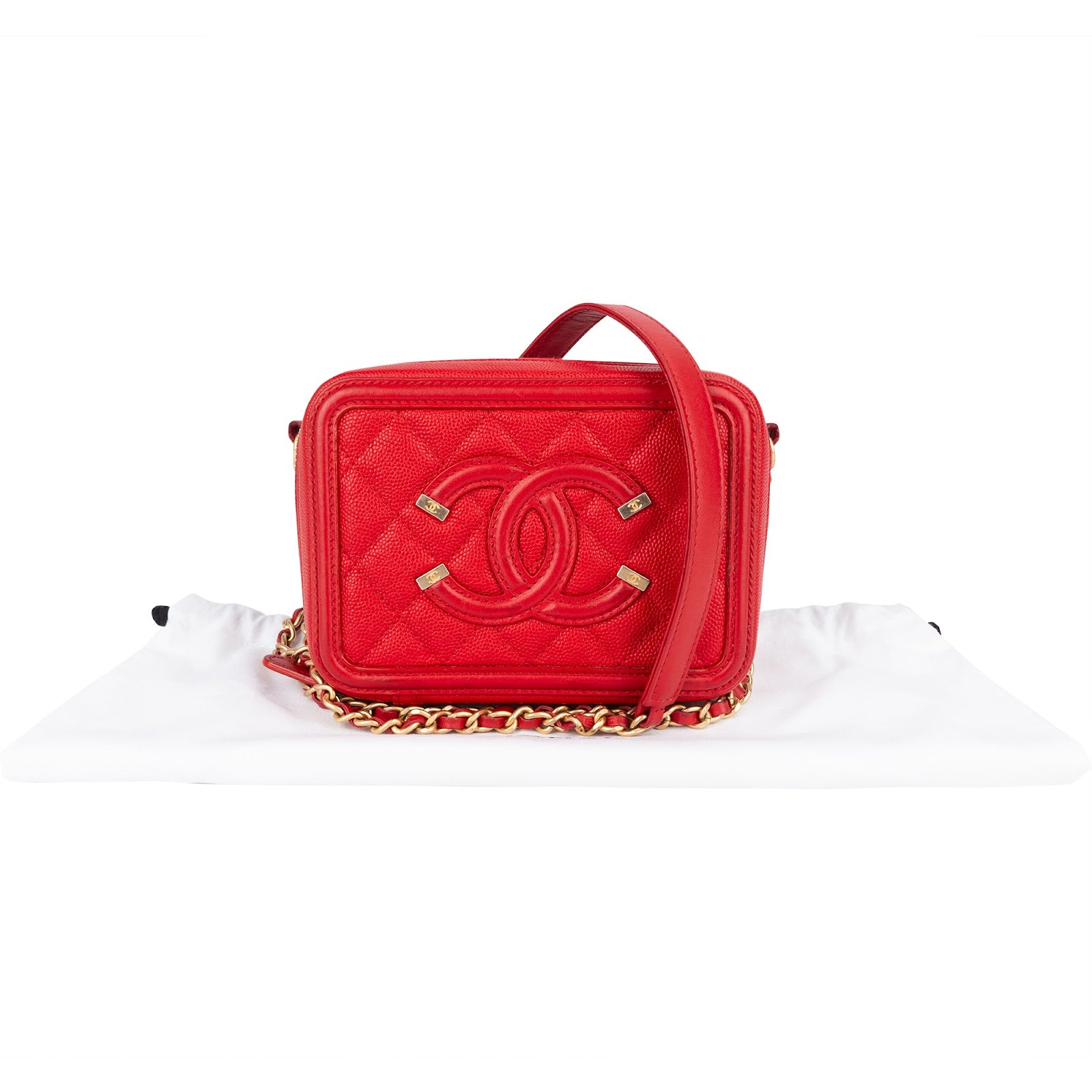 Chanel Quilted Caviar Leather Small Filigree Vanity Case Crossbody
