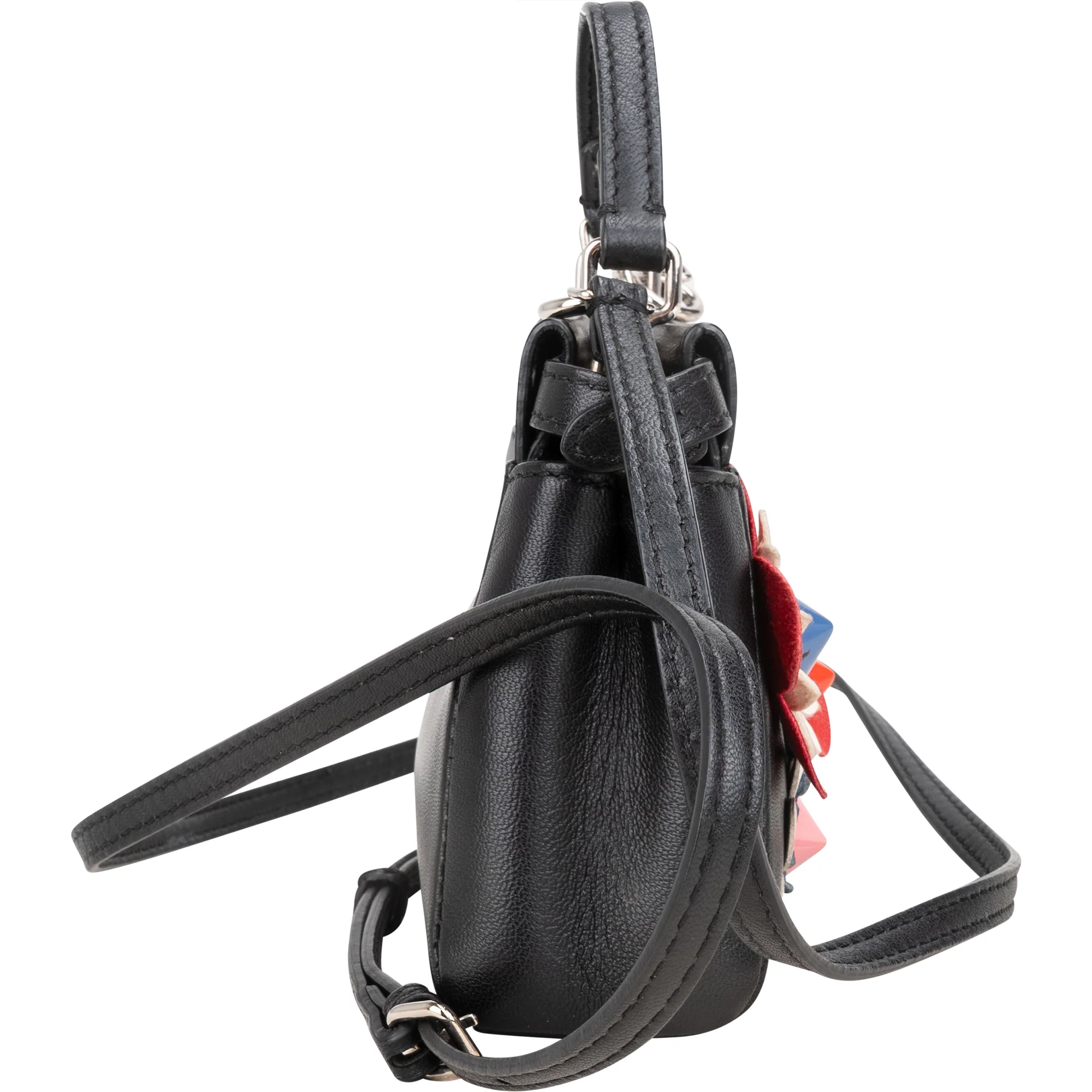 Fendi Black Leather Floral Mini Peekaboo Handbag