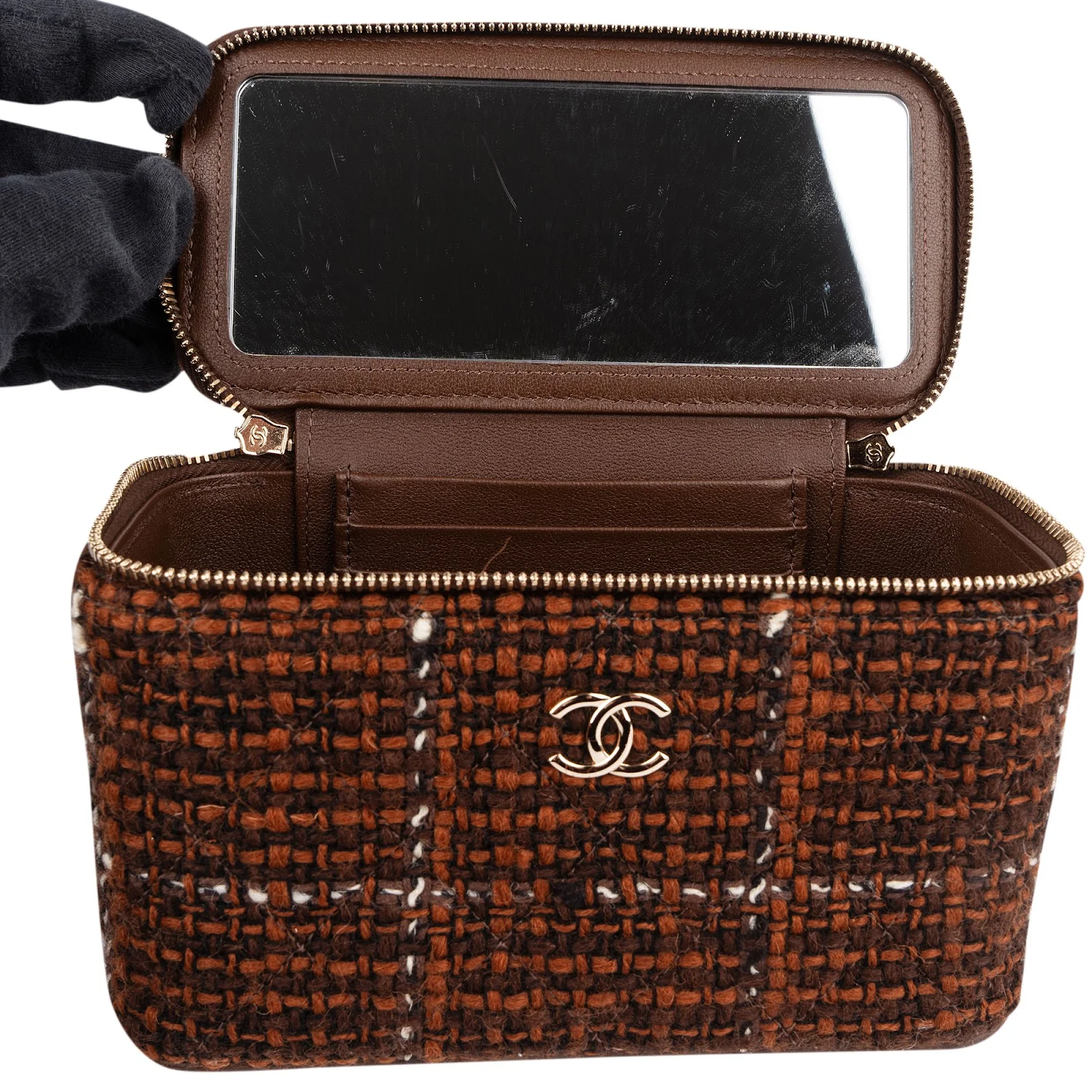 Chanel Stitching Tweed Vanity Case Crossbody Bag