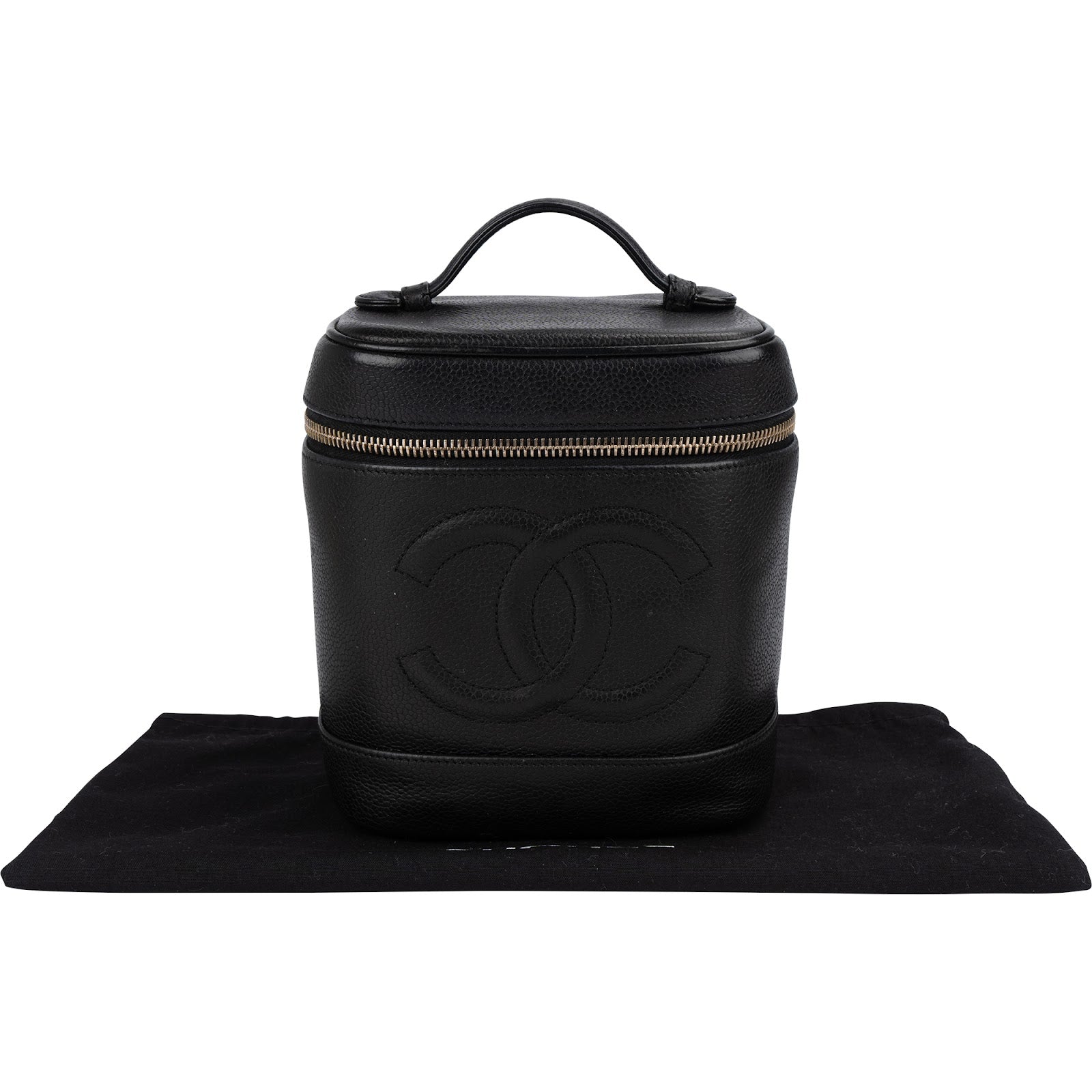 Trousse Chanel in pelle Caviar con motivo CC