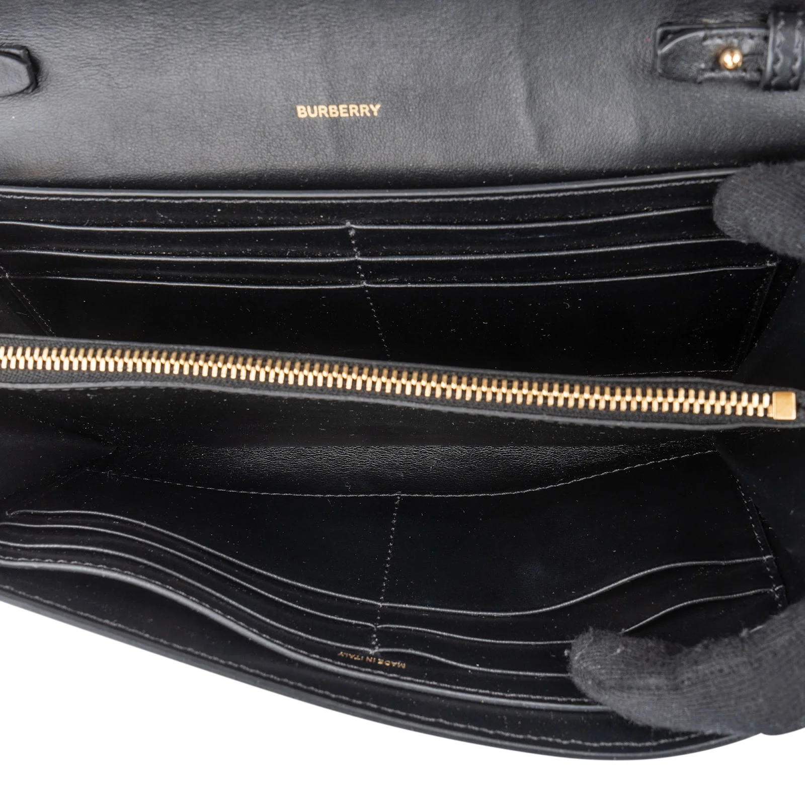 Burberry Grained Leather TB Wallet on a Chain Crossbody Bag