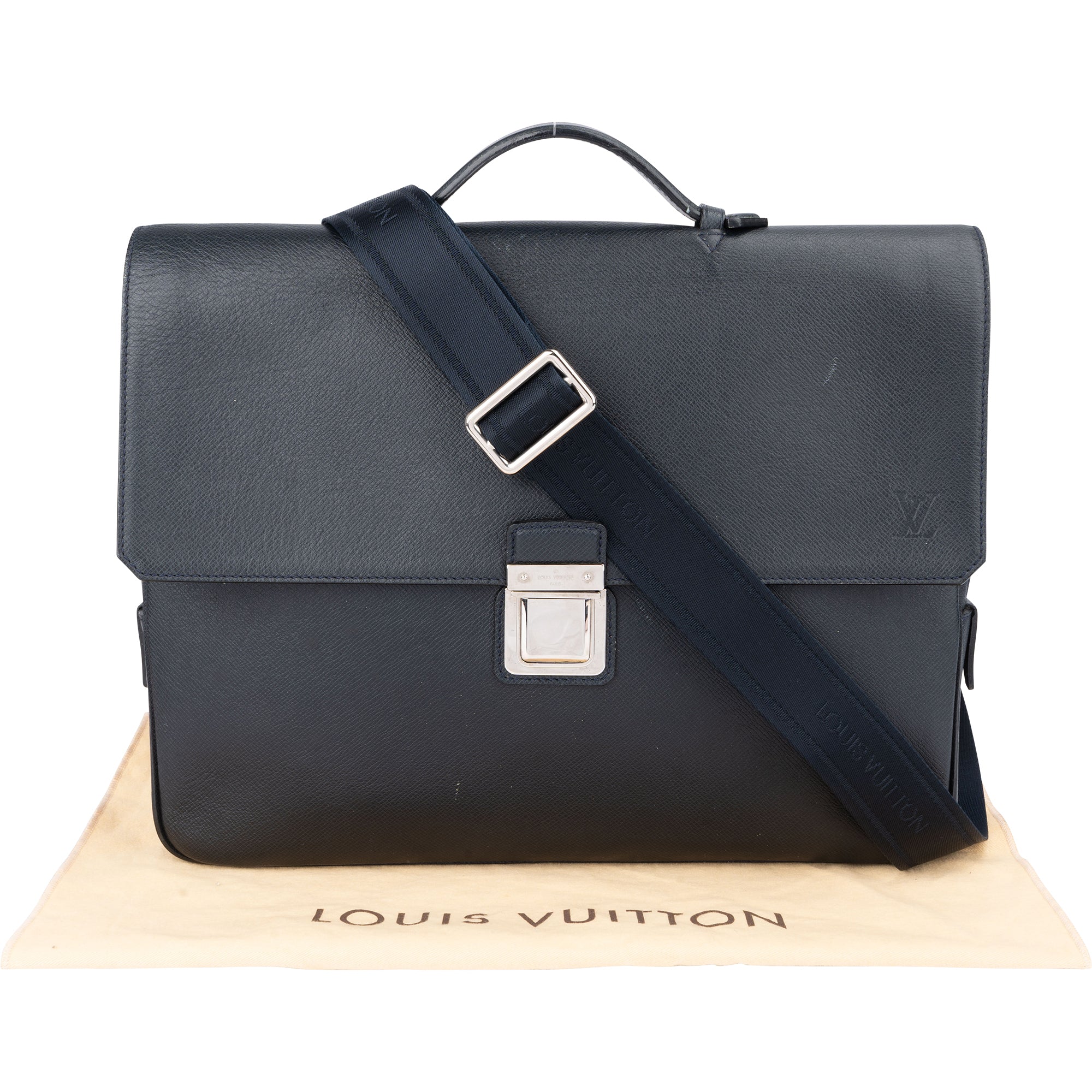 Louis Vuitton Bleu Taiga Leather Vassili PM Business Tasche
