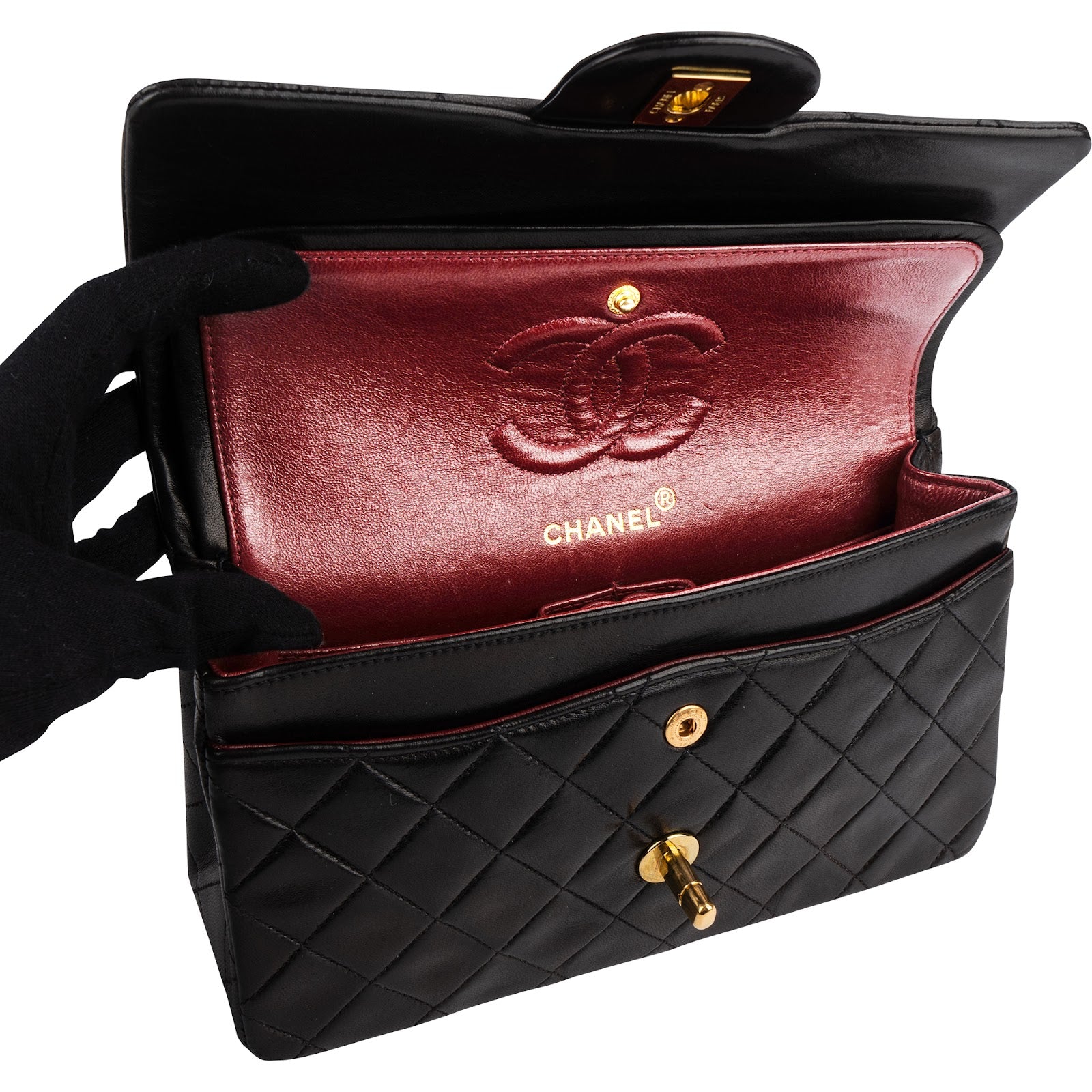 Chanel Quilted Lambskin 24K Gold Small Double Flap Shoulder Bag