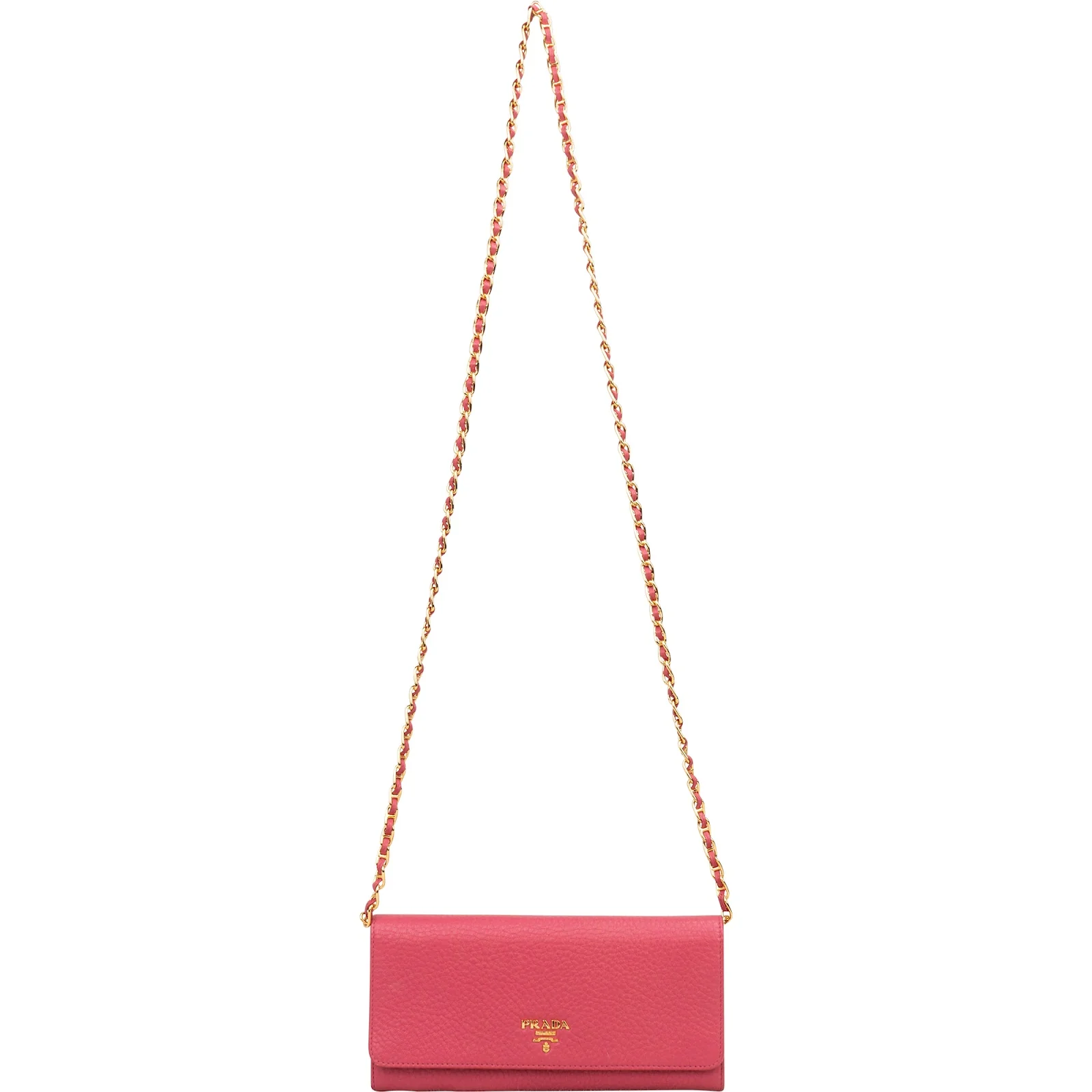 Prada Pink Pebbled Leather Wallet on Chain Crossbody Bag