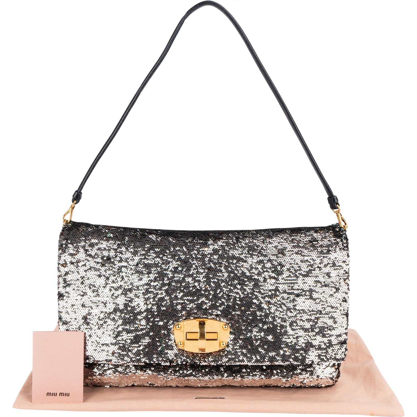 Torba na ramię Miu Miu Hobo z klapką, dwukolorowa, z cekinami
