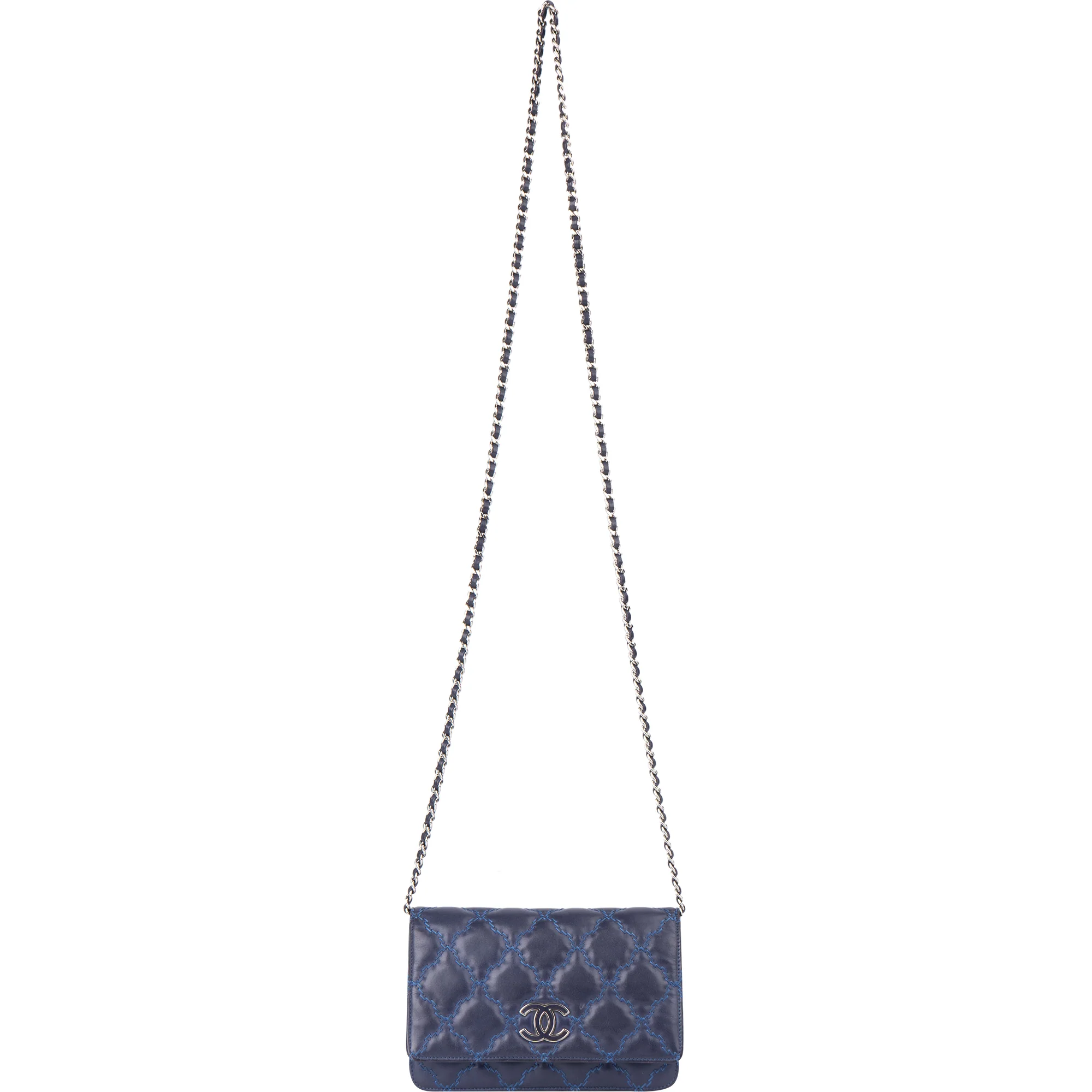 Chanel Bleu Quilted Stitch Lambskin Wallet On Chain Crossbody Bag