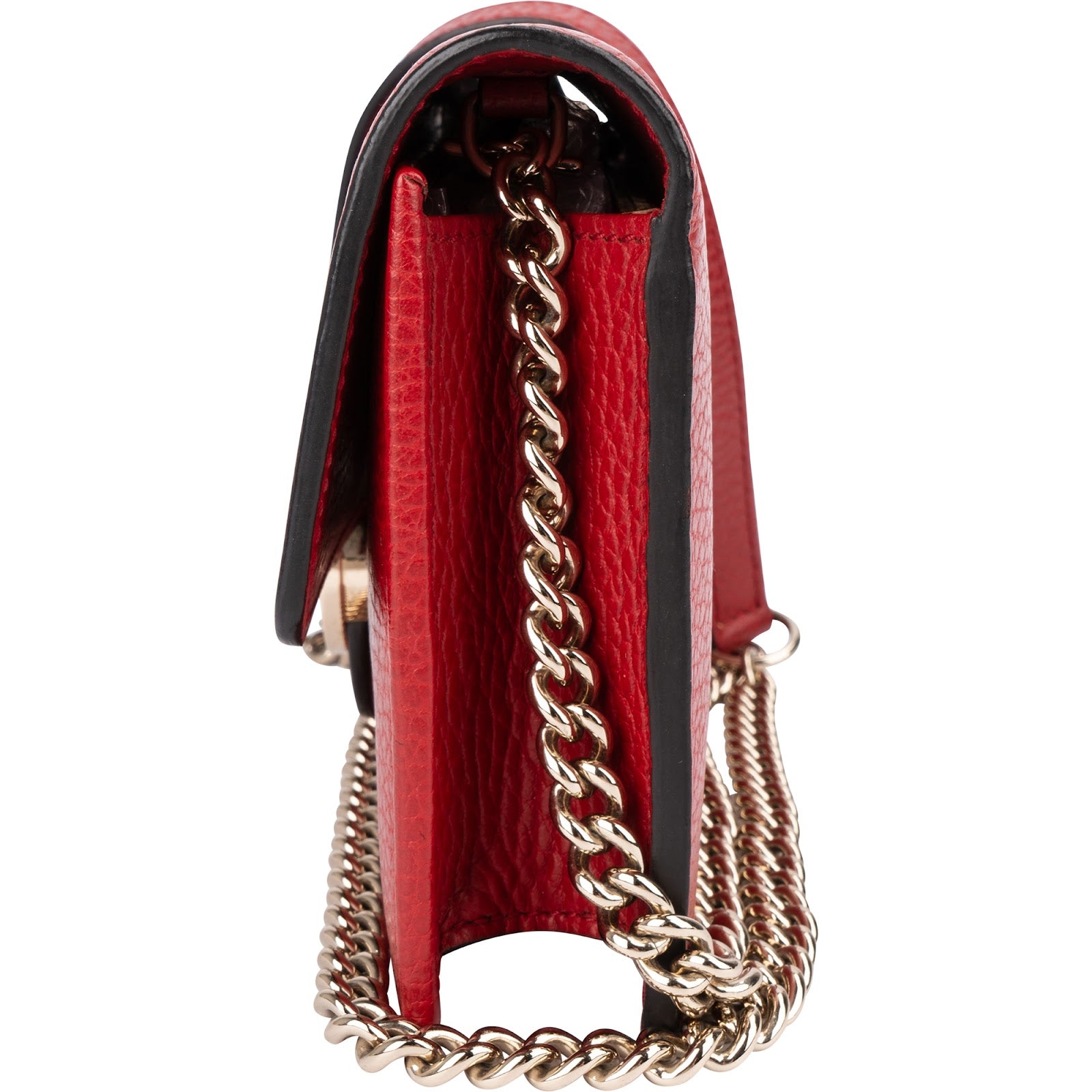 Gucci Pebbled Leather Interlocking GG Wallet On Chain