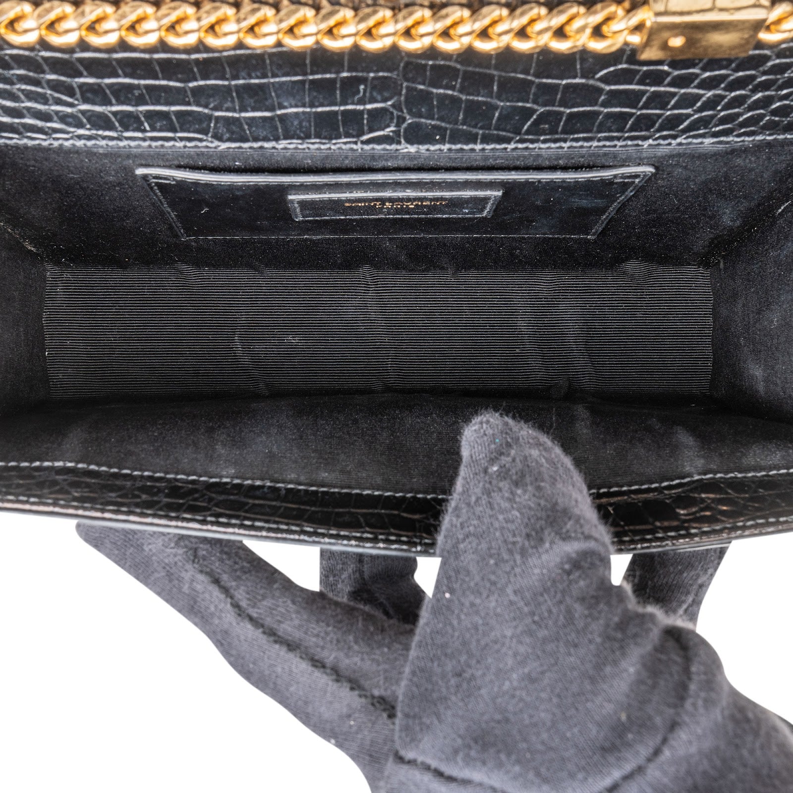 Saint Laurent Croc-Embossed Leather Kate Tassel Chain Crossbody Bag