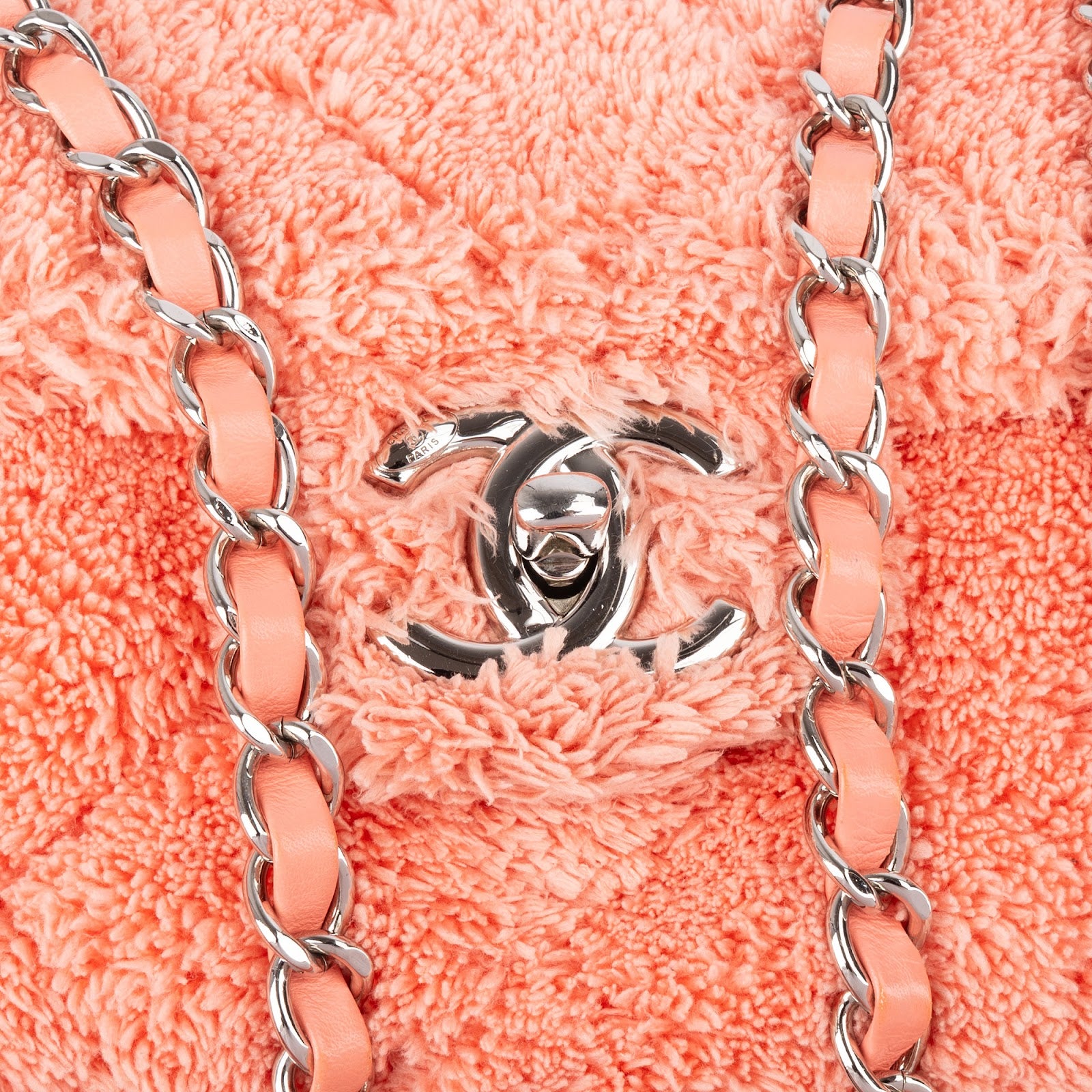 Chanel Pink Terry Cloth Coco Single Flap Shoulder Bag