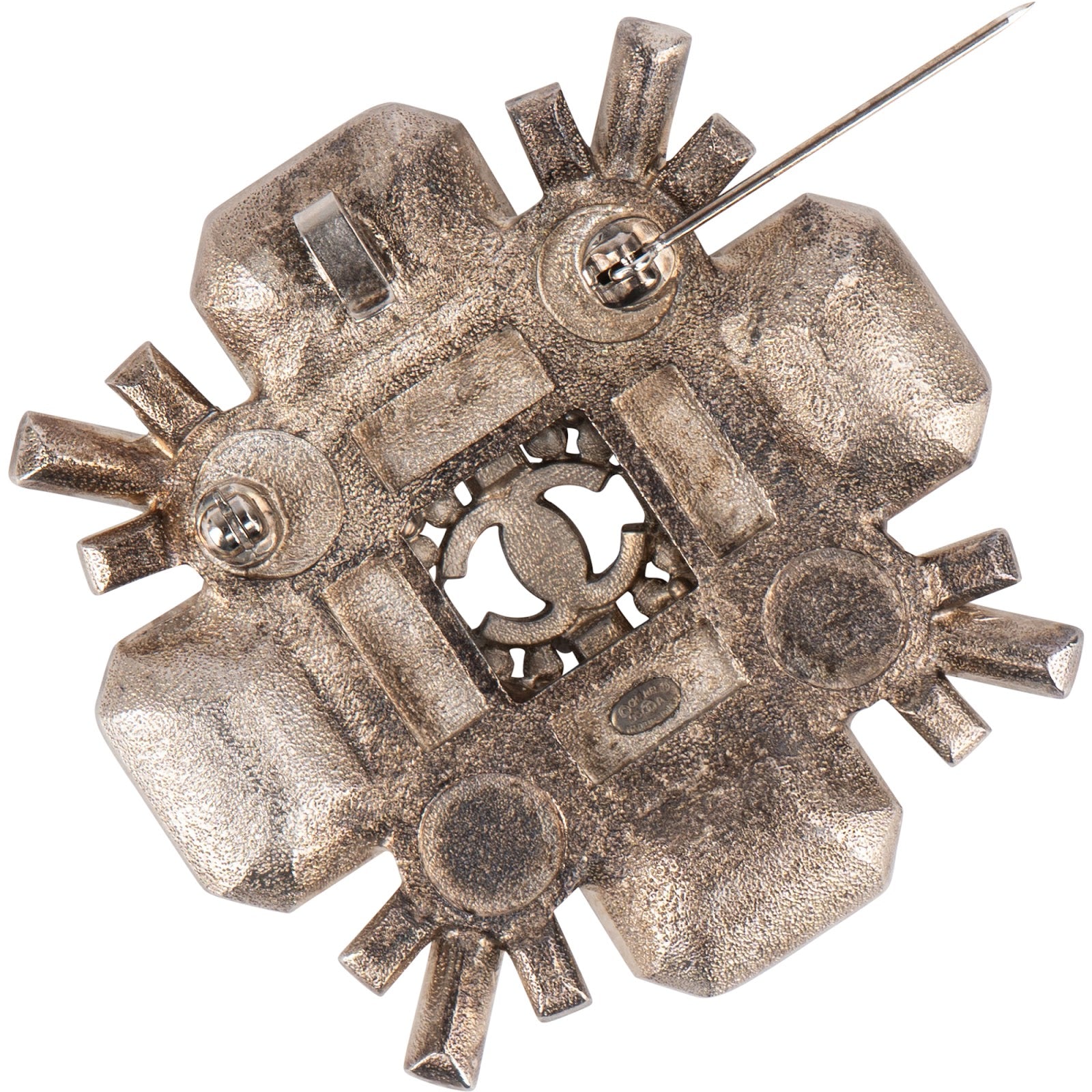Chanel Crystal and Pearl CC Snowflake Brooch