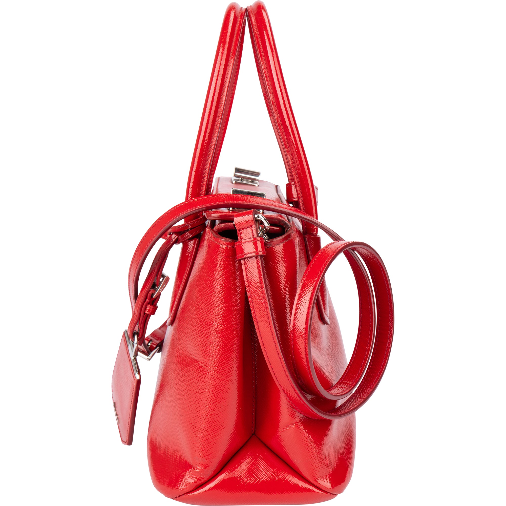 Prada Red Patent Leather Galleria Turnlock Handbag