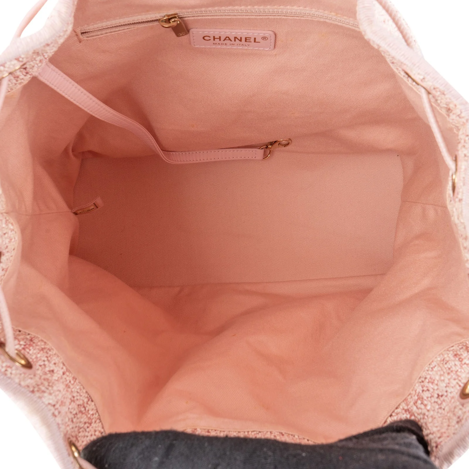 Chanel Woven Tweed Deauville Drawstring Bucket Backpack