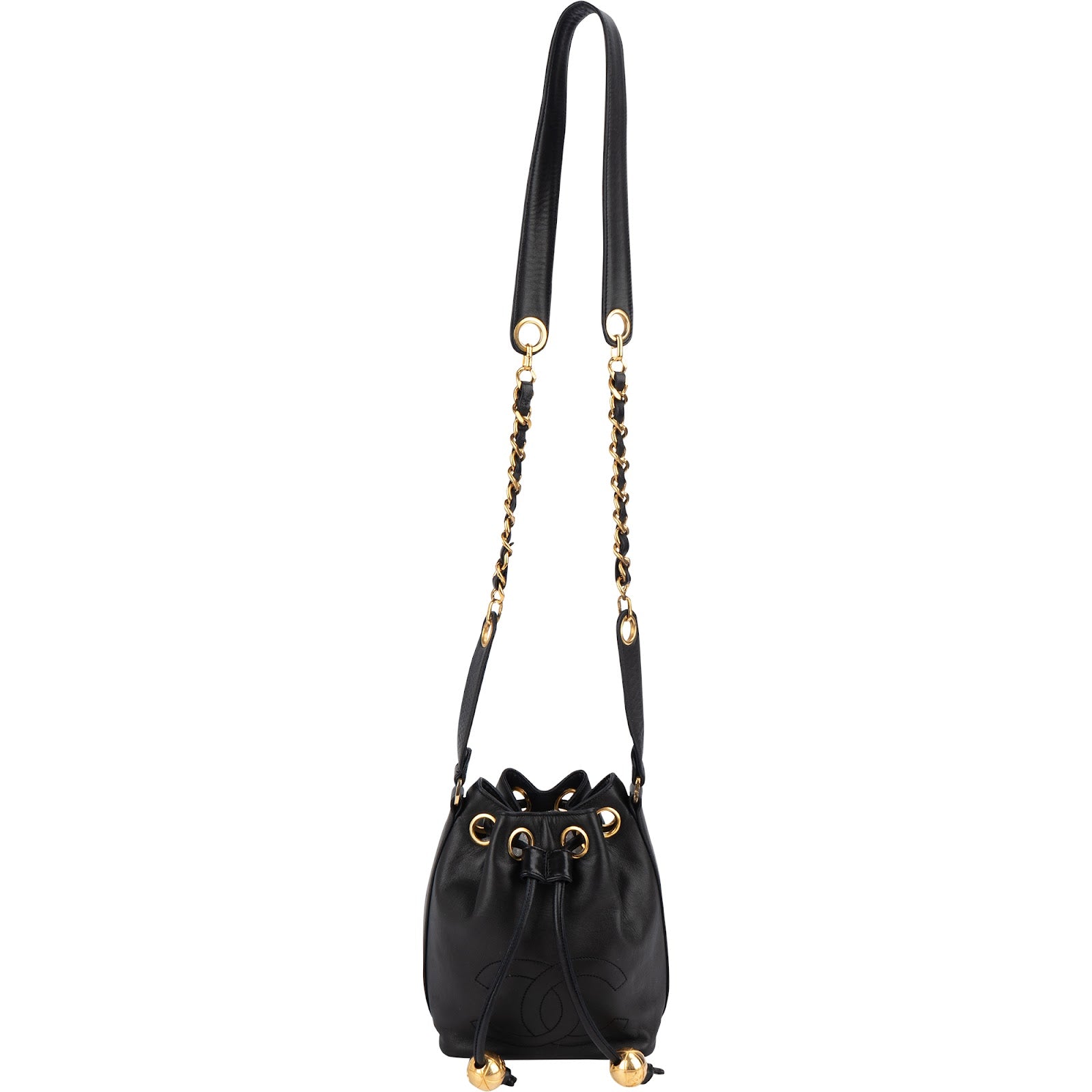 Chanel Lambskin Drawstring CC Bucket Crossbody Bag