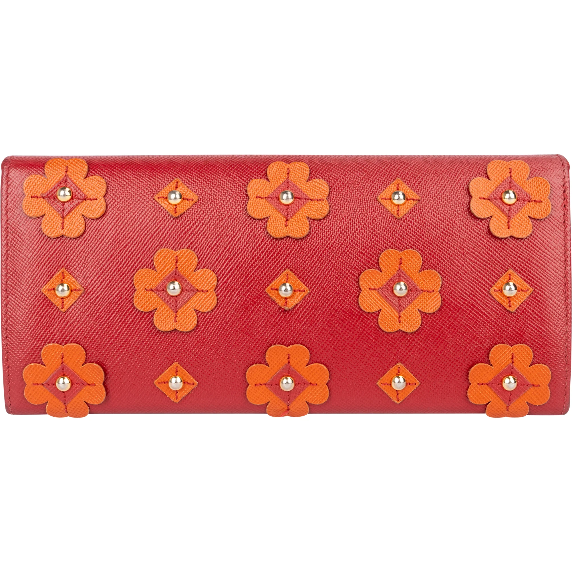 Prada Saffiano Leather Floral Applique Continental Wallet