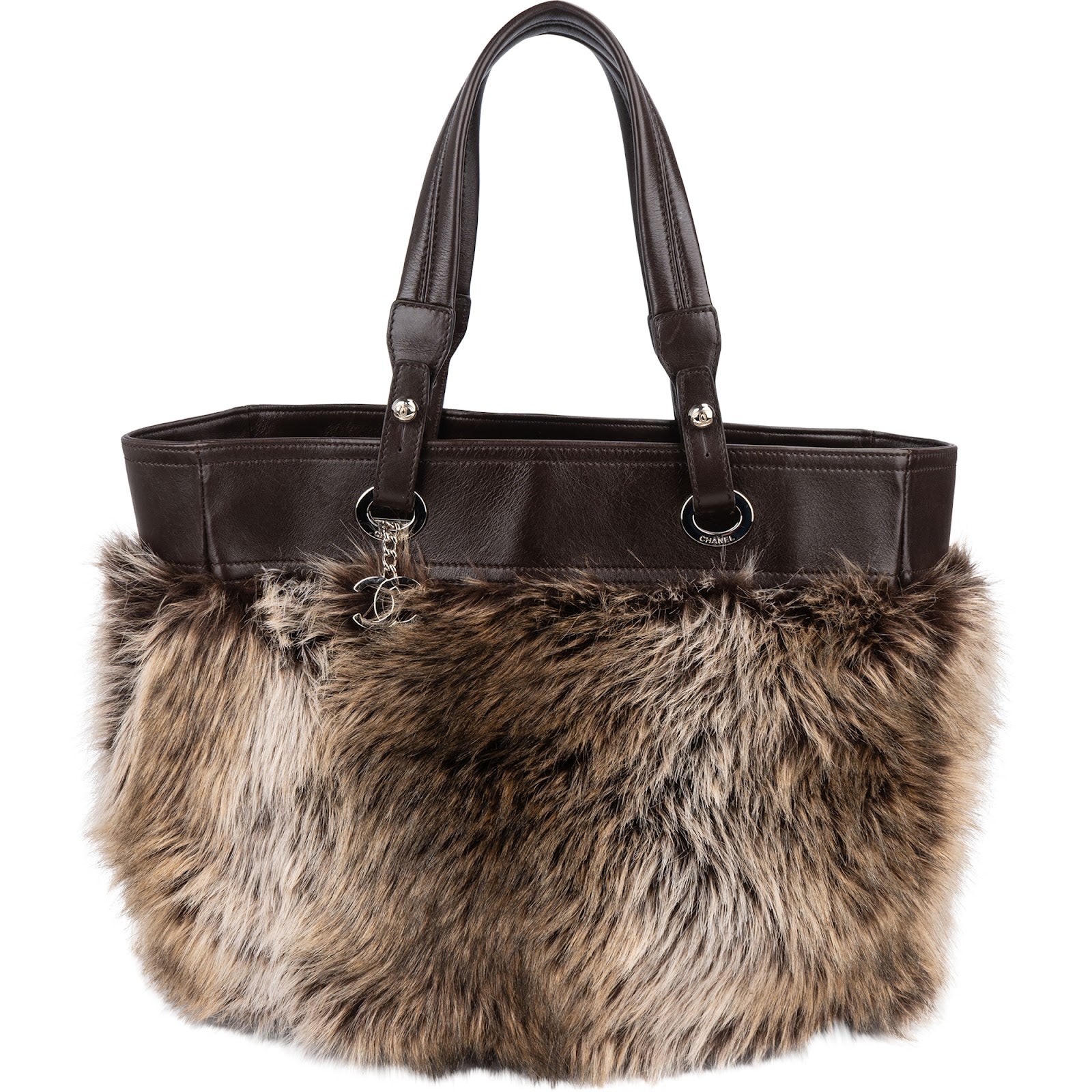 Chanel Faux Fur CC Charm Tote Handbag