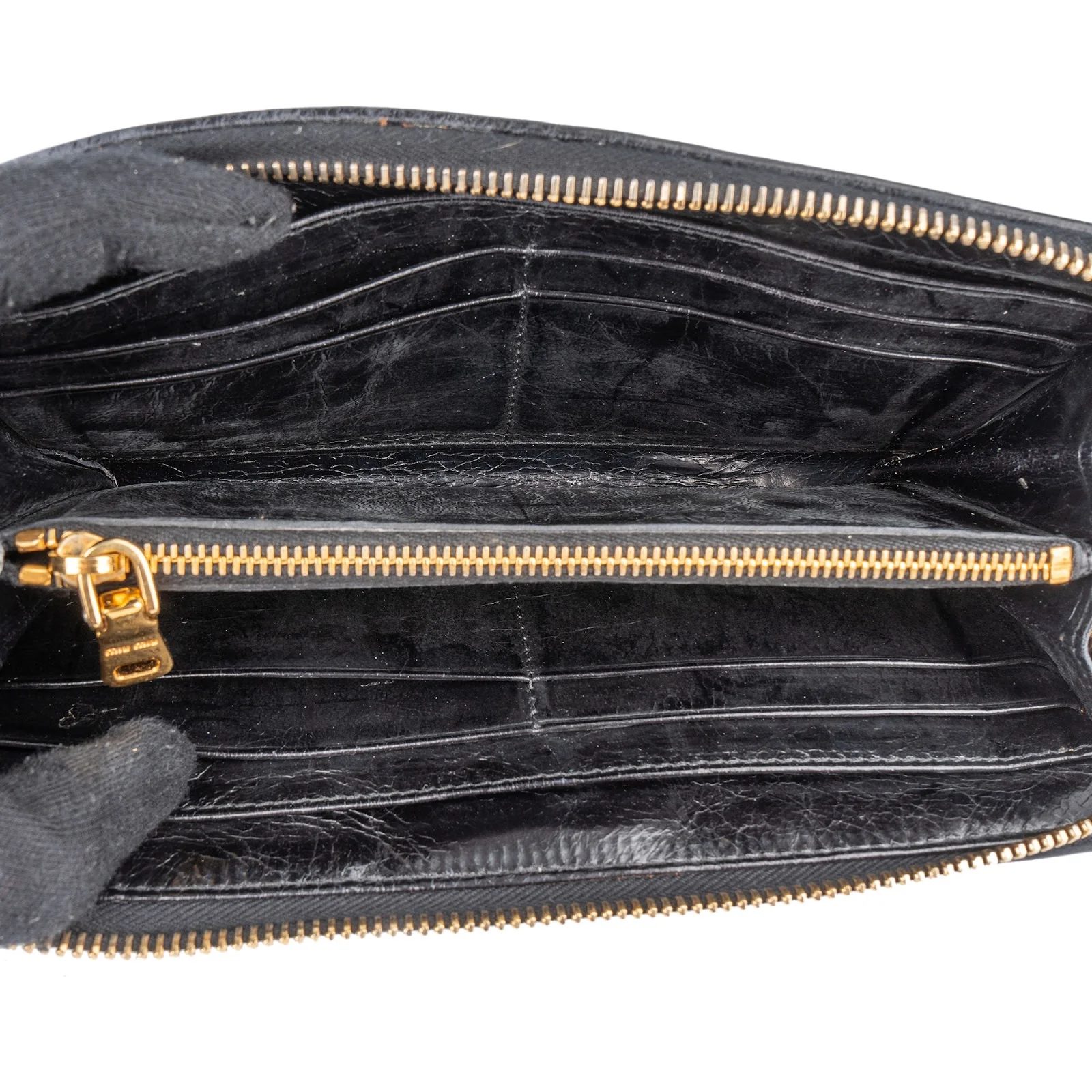 Miu Miu Matelassé Leather Bow Zip Around Wallet