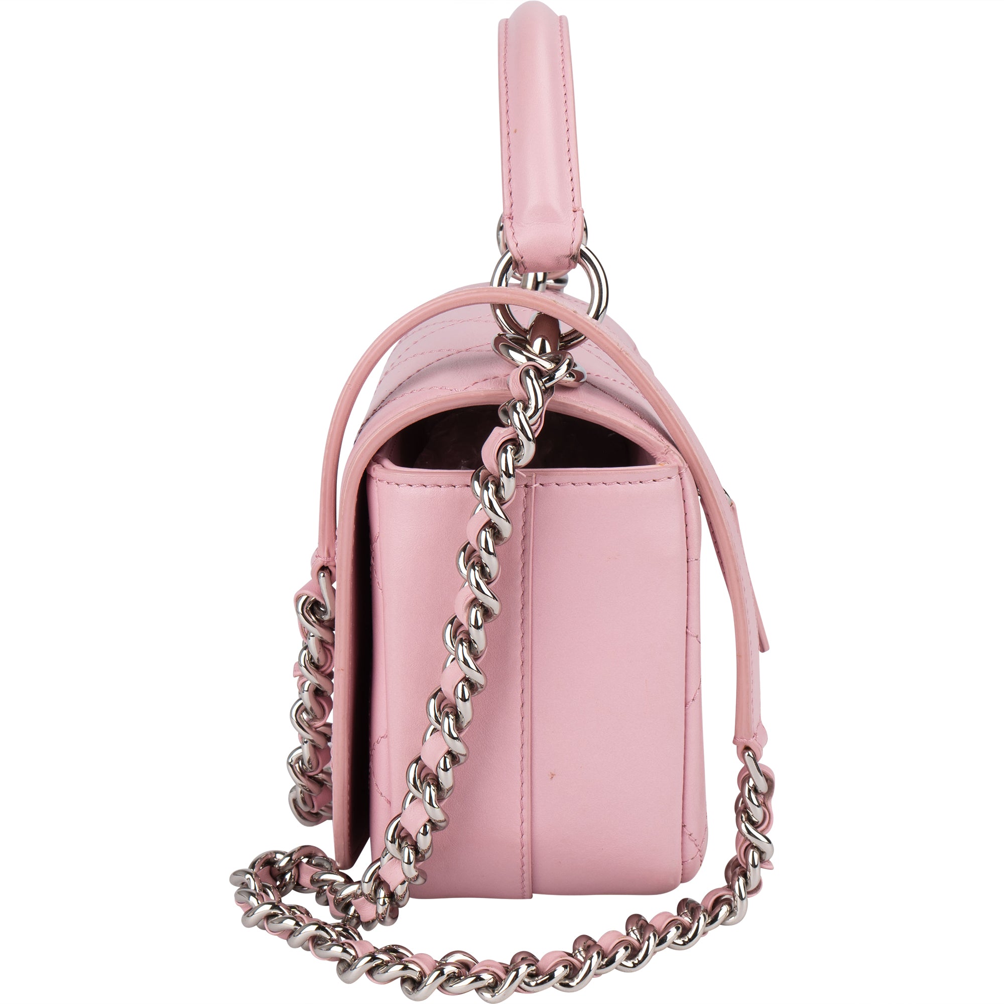 Chanel Pink Stitching Lambskin Top Handle Single Flap Crossbody Bag