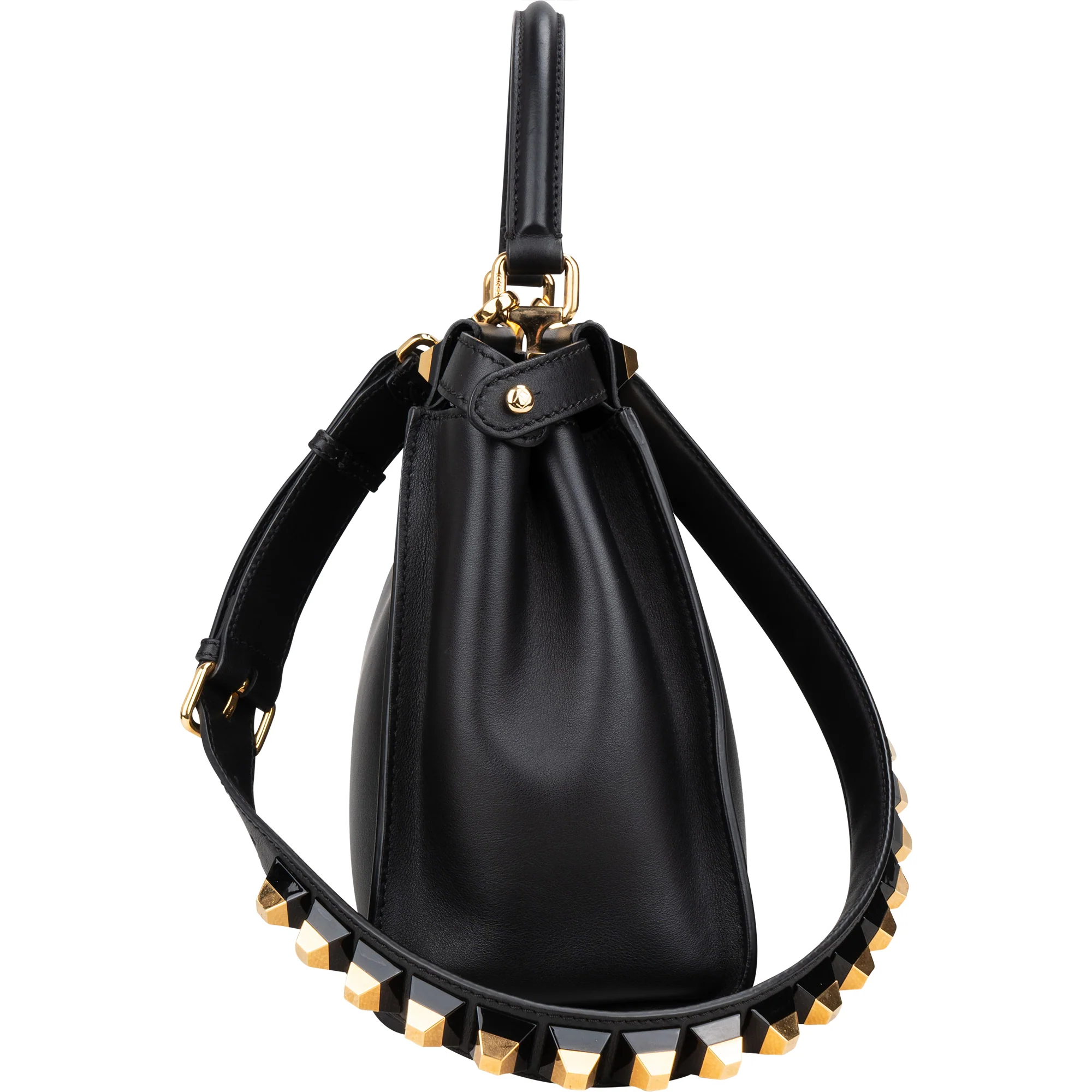 Fendi Noir Leather Gold Edition Spikes Peekaboo Handbag