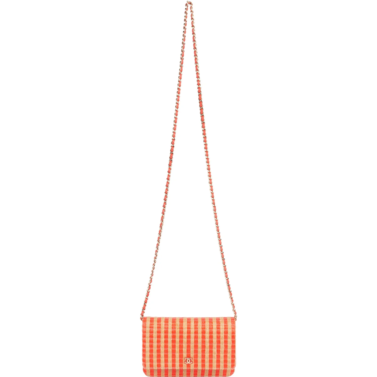 Chanel Raffia Gingham Wallet On Chain Crossbody Bag