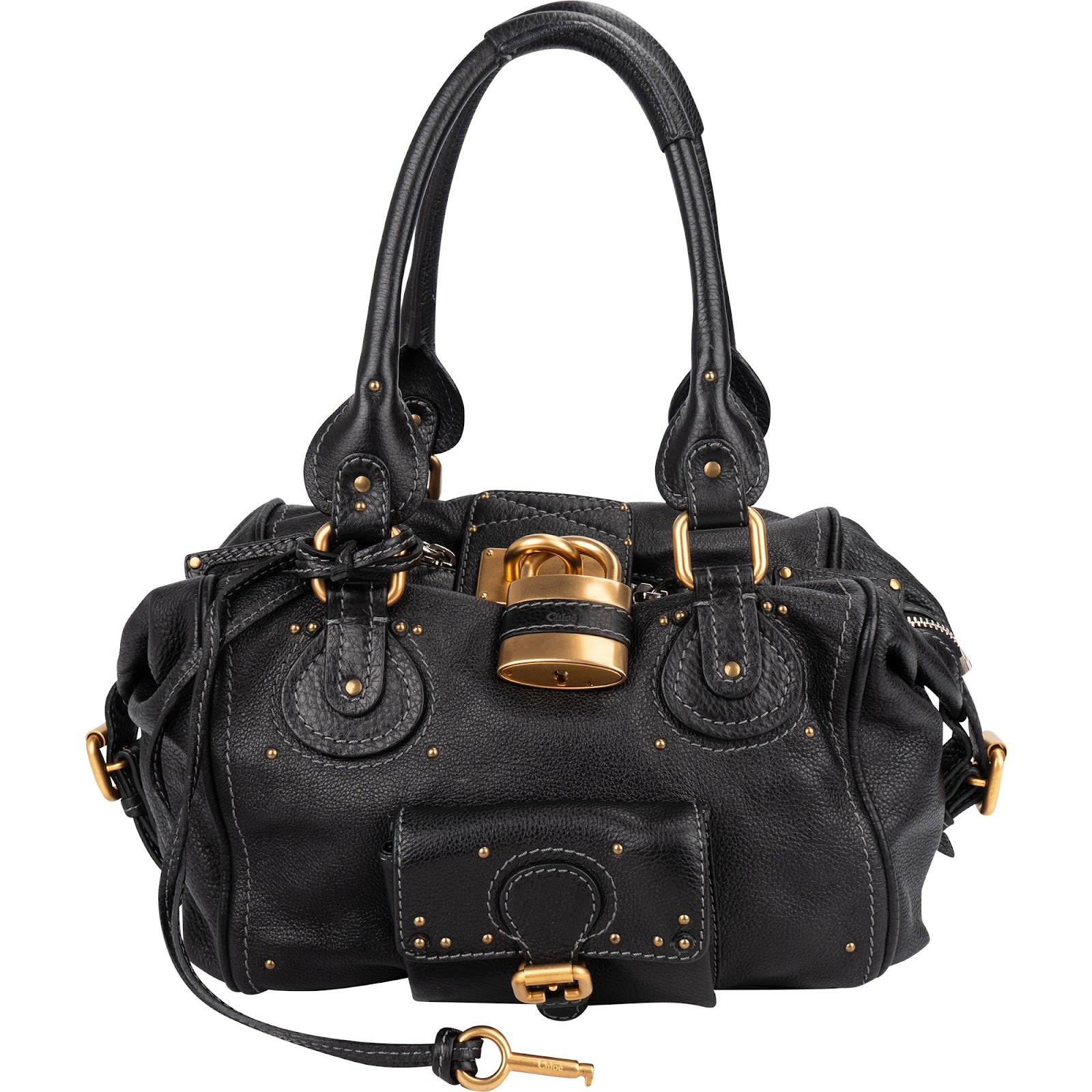Chloé Pebbled Leather Studded Paddington Satchel Handbag