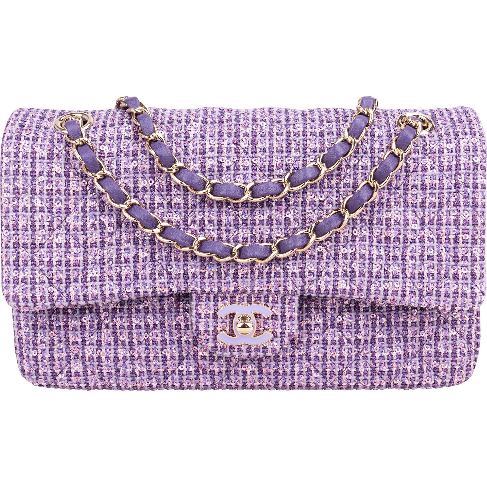 Chanel Quilted Sequin Tweed Medium Double Flap Shoulder Bag