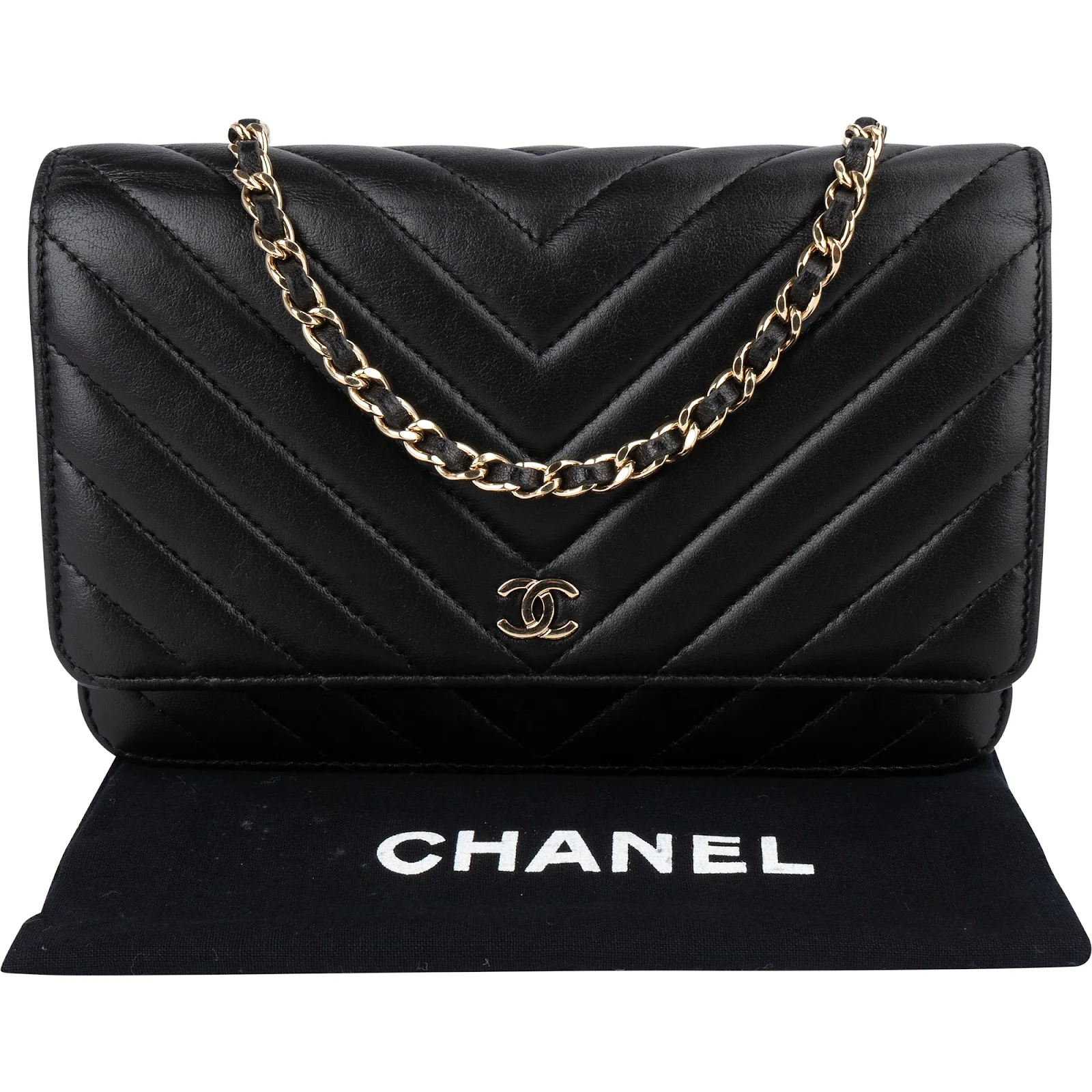 Chanel Quilted Chevron Lambskin Wallet on Chain Crossbody Bag