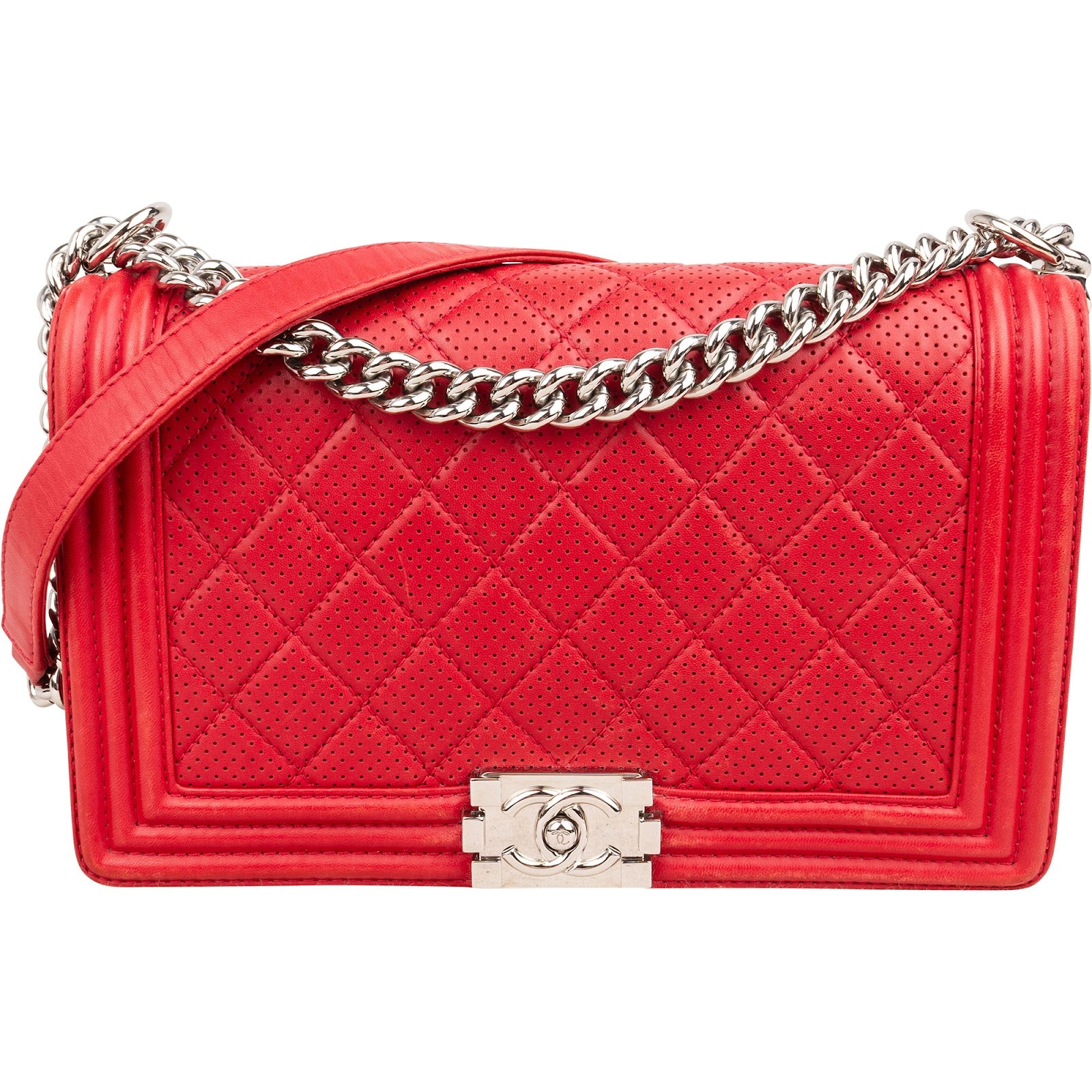 Chanel Quilted Perforated Leather Large Boy Single Flap Crossbody Bag