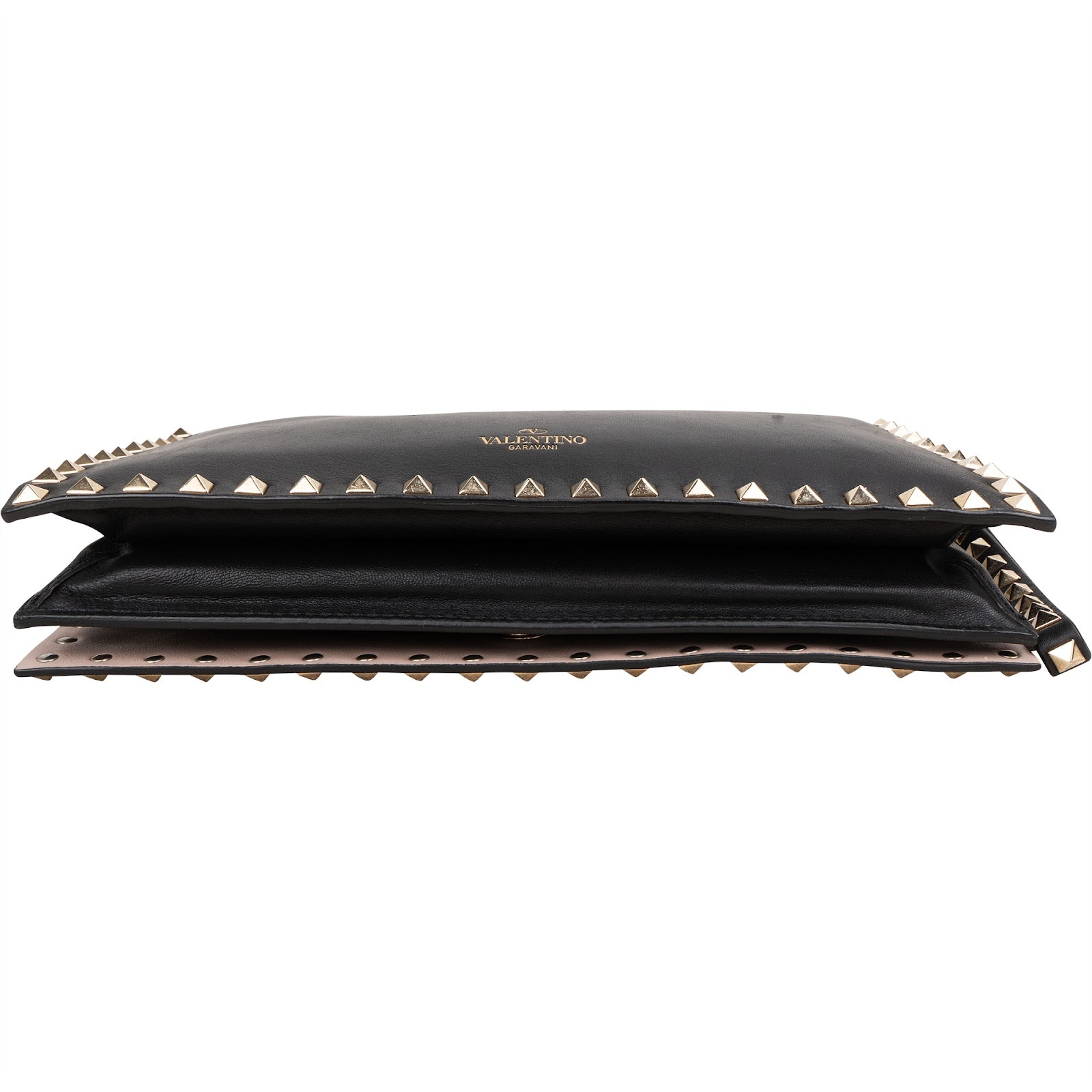 Valentino Garavani Black Leather Rockstud Flap Clutch