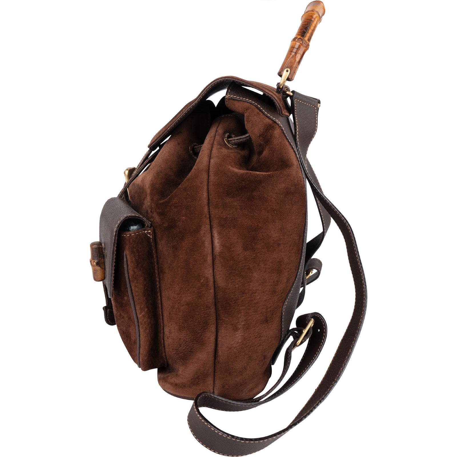 Gucci Suede and Leather Bamboo Backpack