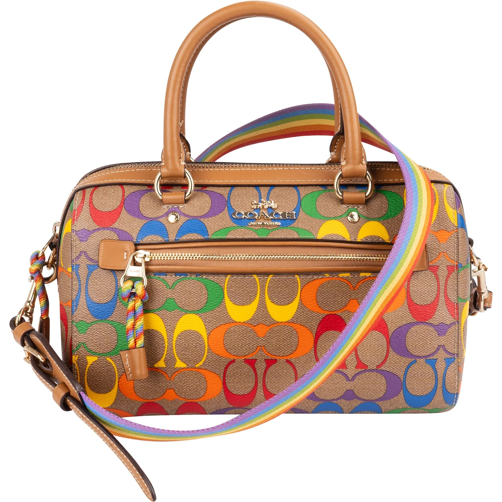 Coach Rainbow Signature Monogram Rowan Satchel Handbag