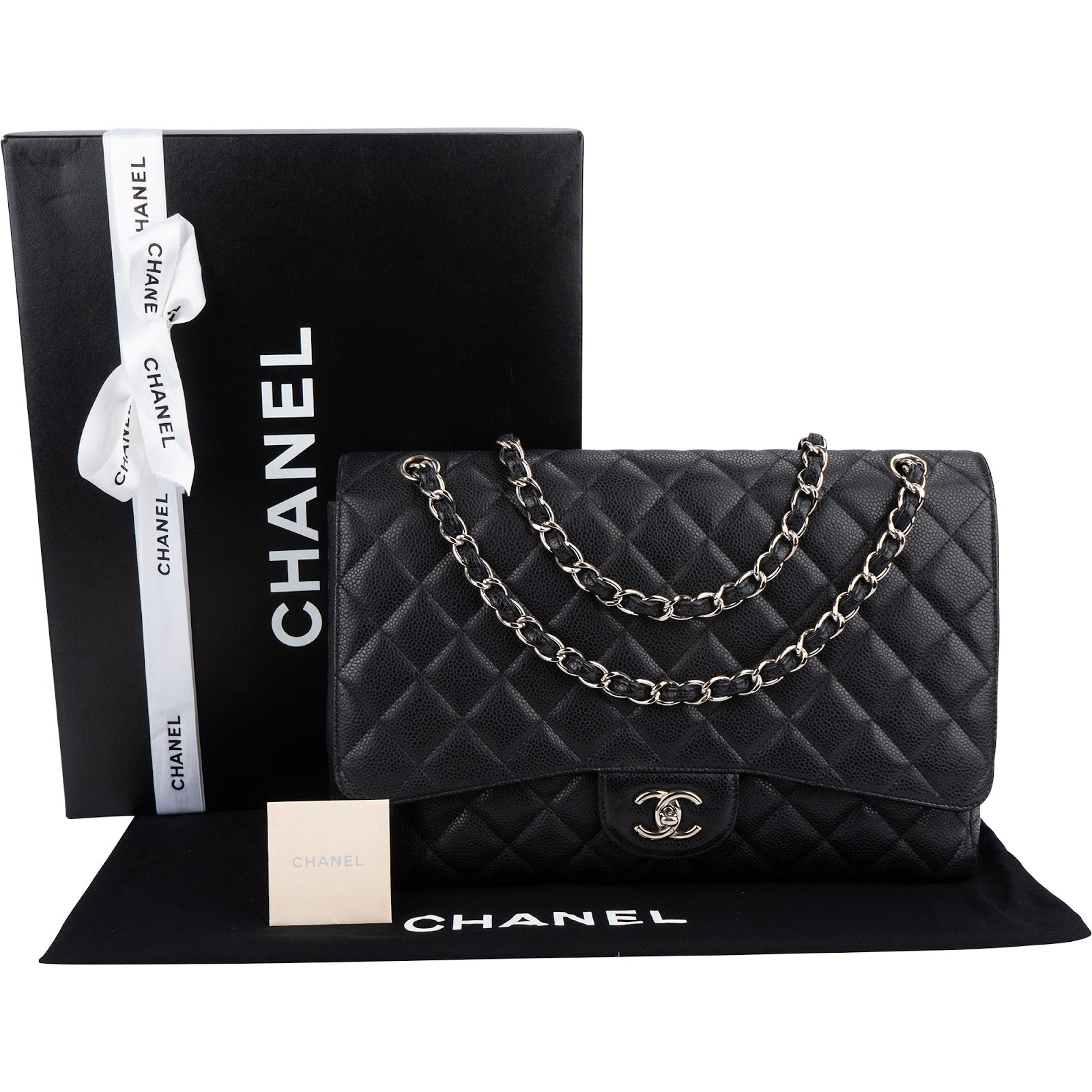 Chanel Quilted Caviar Leather Palladium Maxi Single-Flap Crossbody Bag