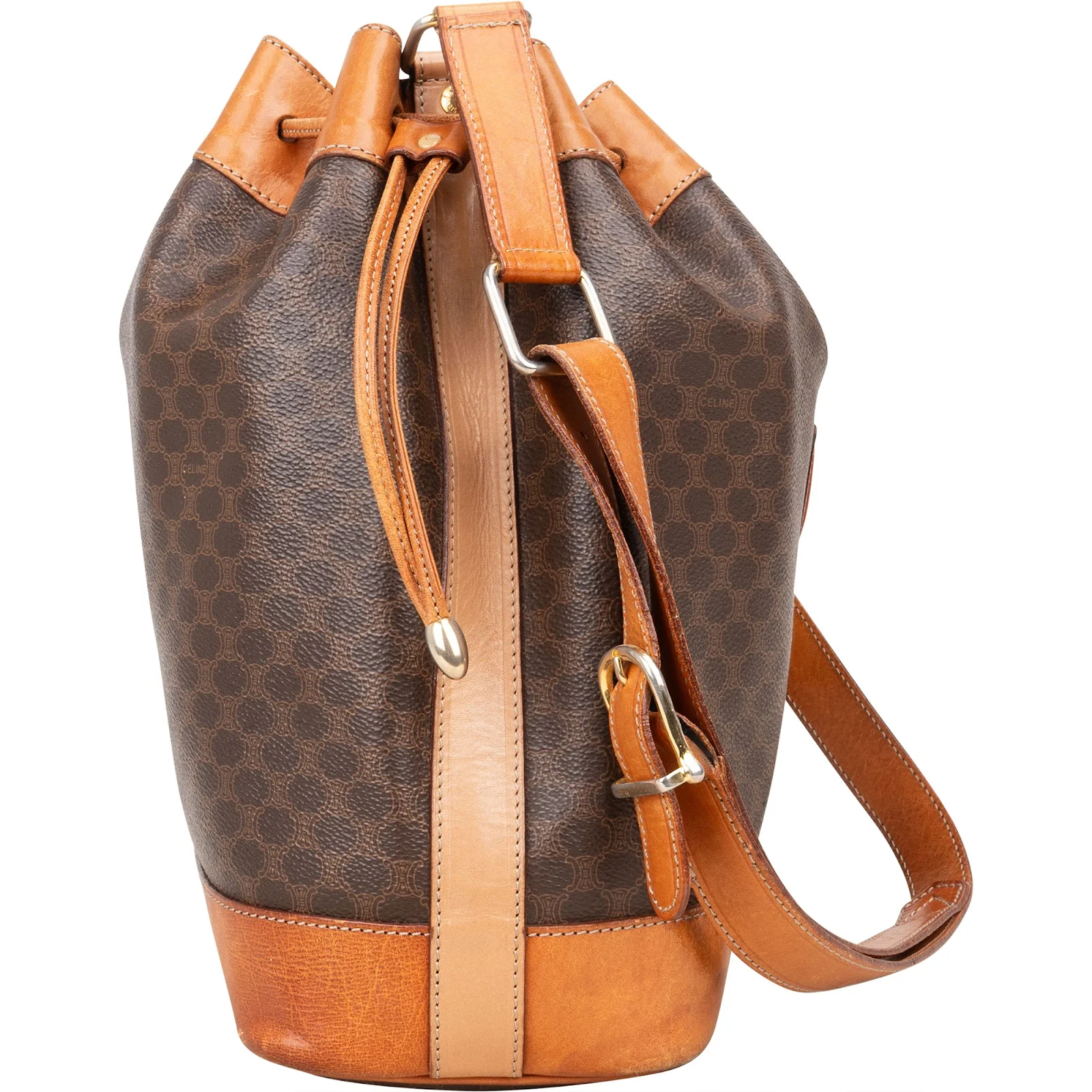 Celine Macadam Canvas Drawstring Bucket Shoulder Bag