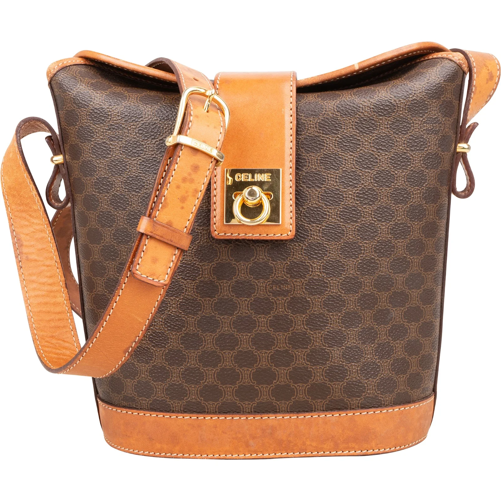 Celine Macadam Mongram Buckle Bucket Crossbody Bag