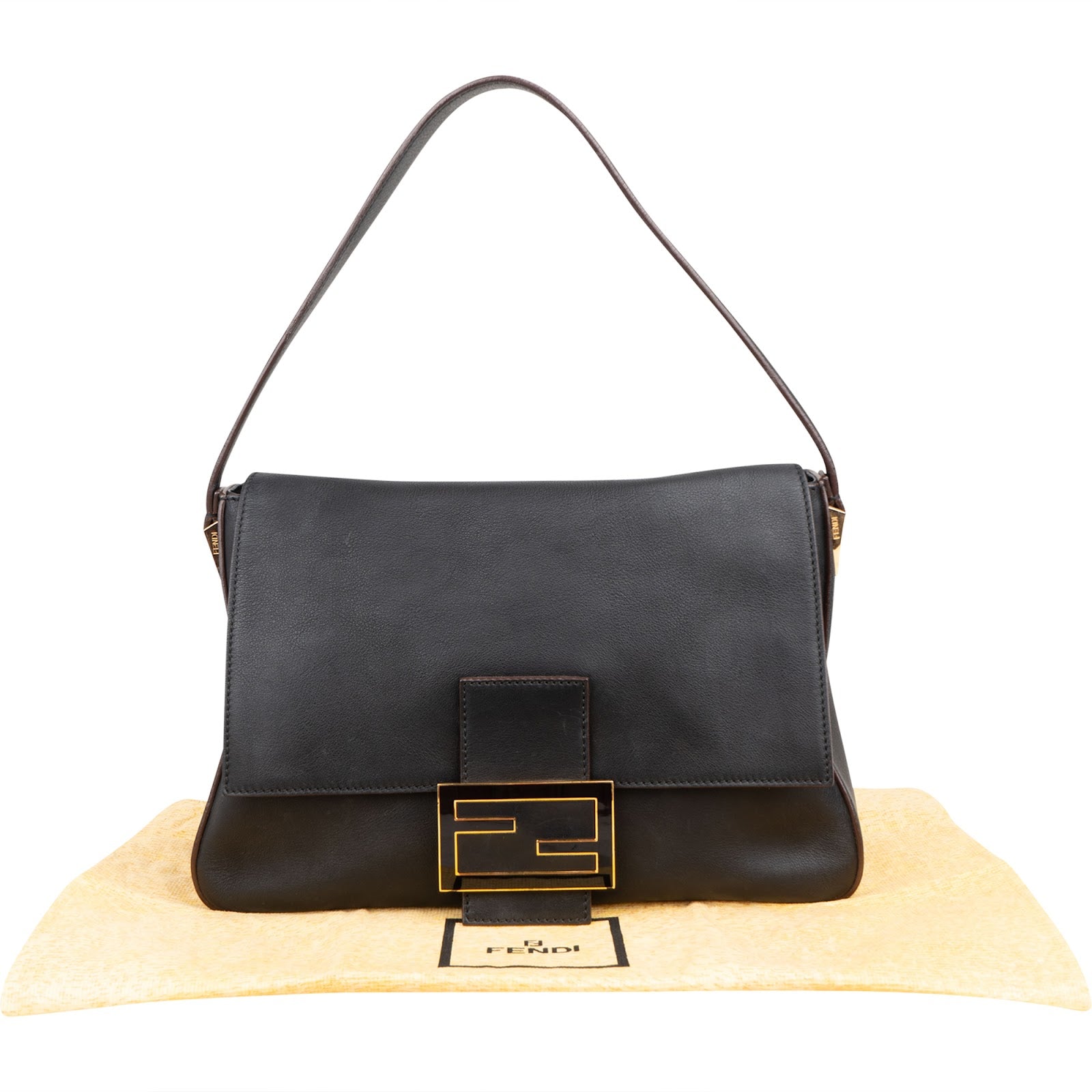 Fendi Black Leather Mamma Baguette Shoulder Bag