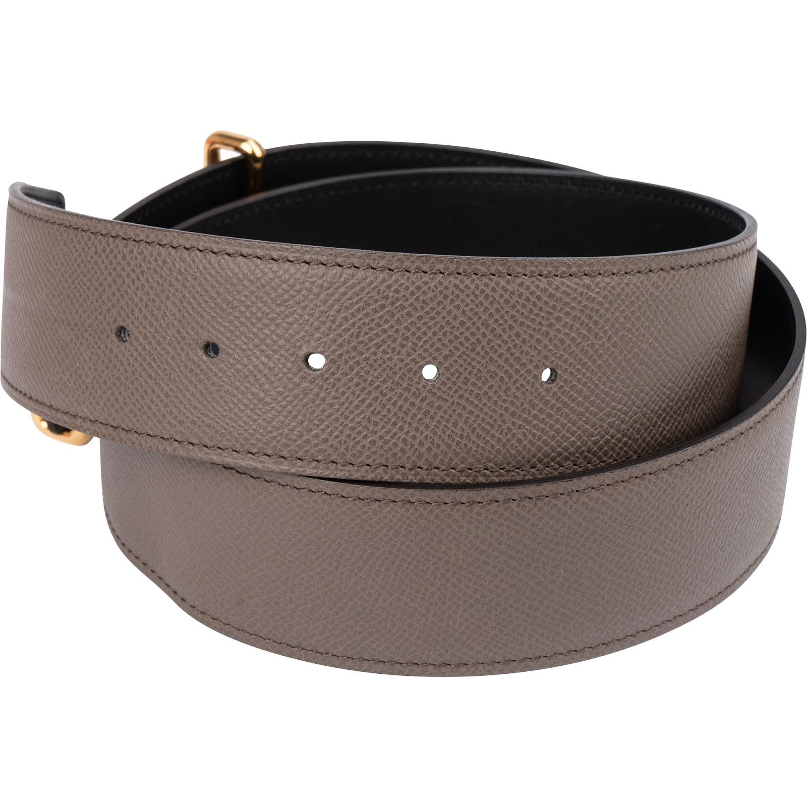 Hermès Noir & Taupe Pebbled Pesom Leather H Reversible Belt (80)