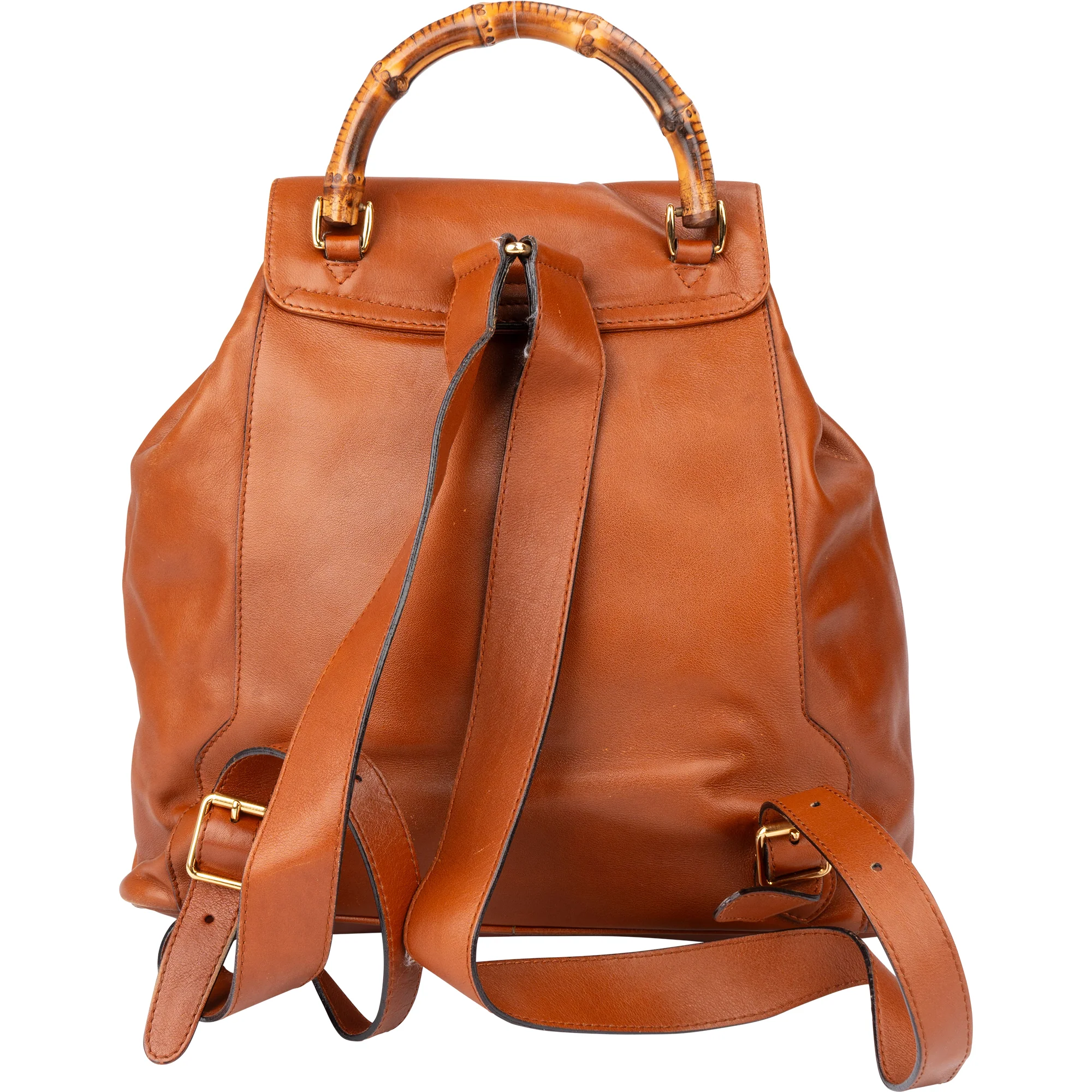 Gucci Brown Leather Bamboo Backpack