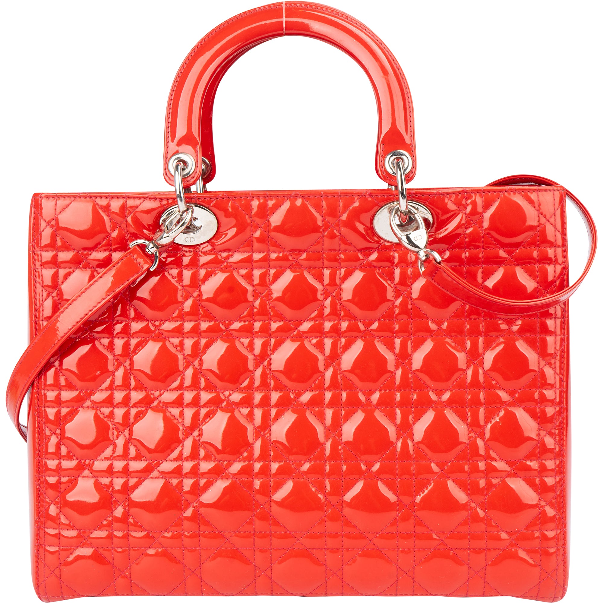 Christian Dior Red Patent Leather Lady Dior Handbag