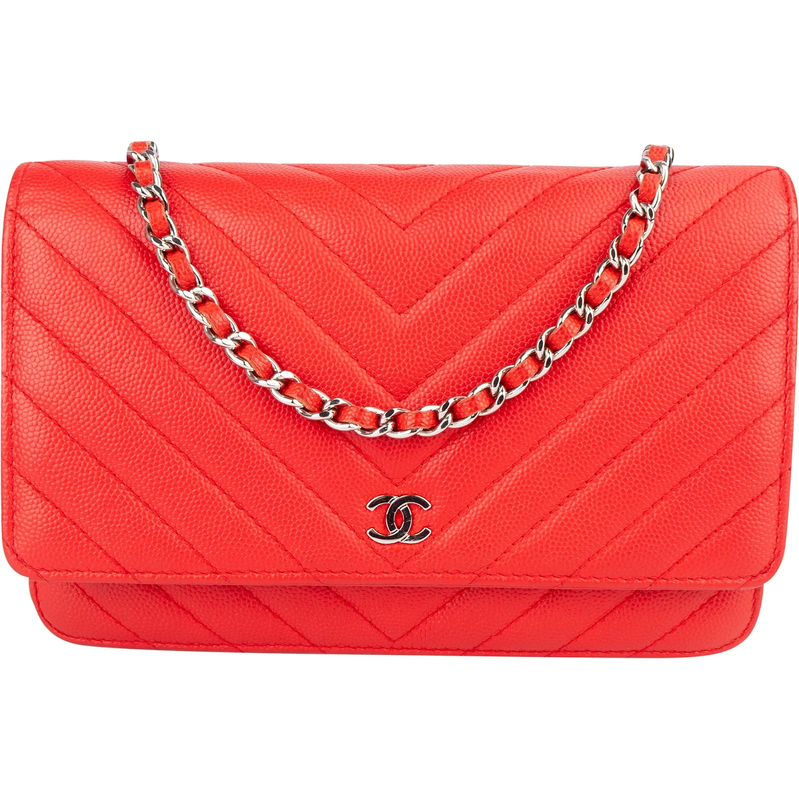 Chanel Chevron Caviar Leather Wallet On Chain Crossbody Bag