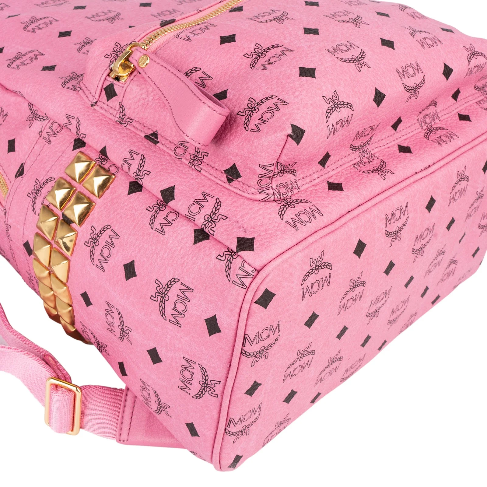 MCM Monogram Visetos Pink Stark Studded Backpack