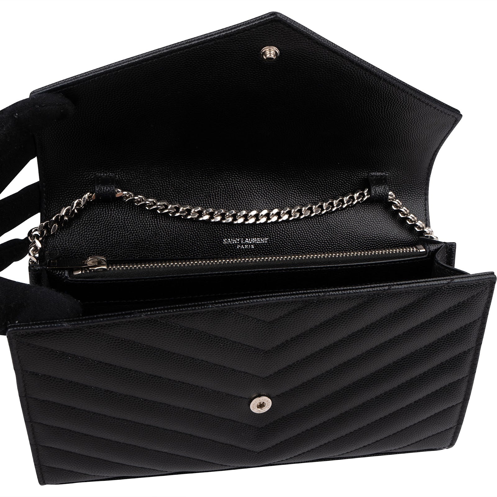 Yves Saint Laurent Grain de Poudre Quilted Leather Wallet On Chain