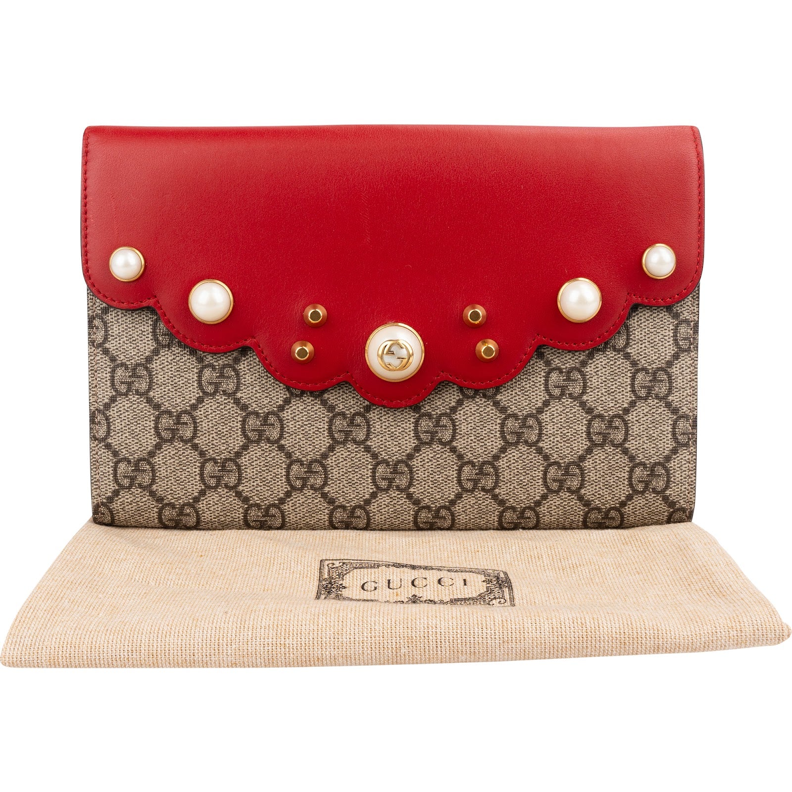 Gucci - GG Supreme Pearl Studded Wallet Clutch