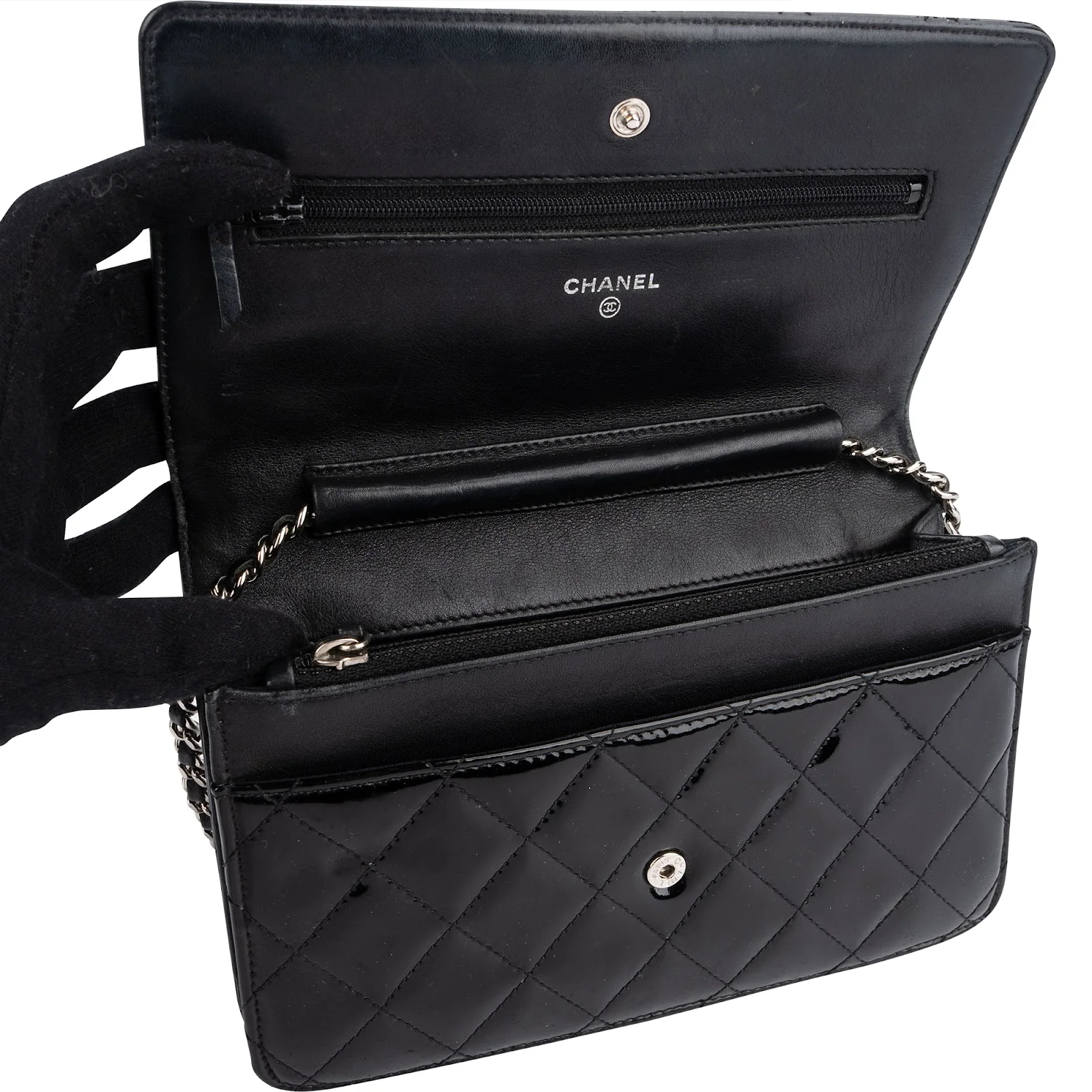 Chanel Quilted Patent Leather Wallet on Chain Crossbody Bag