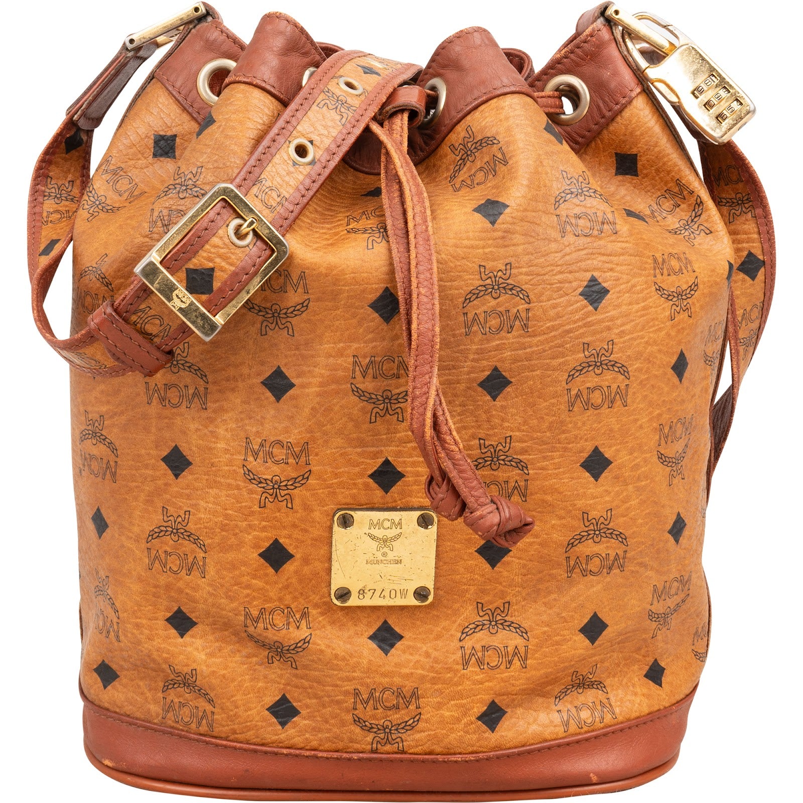 Czapka typu bucket MCM z monogramem Visetos i sznurkiem