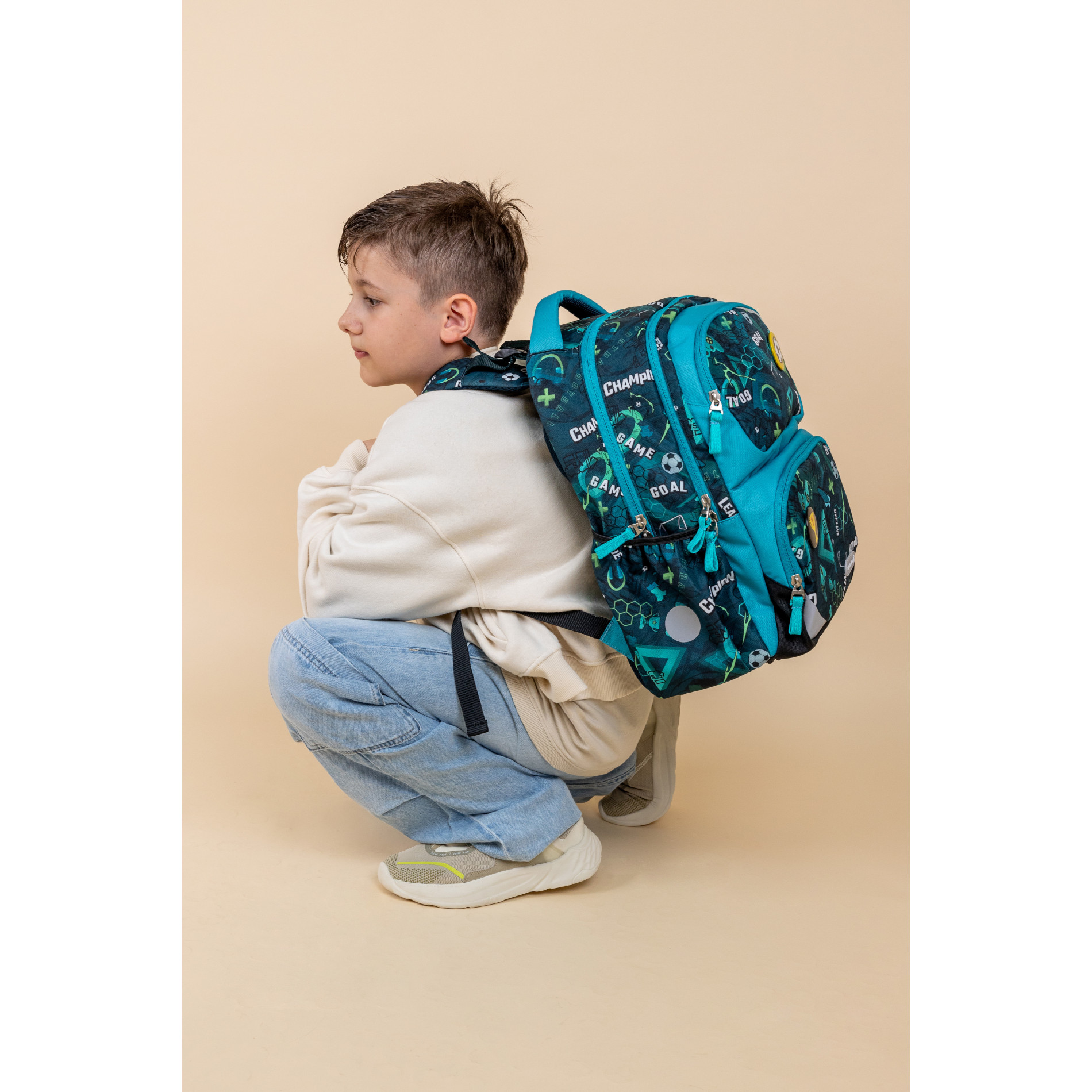 Maxi Pack Schulrucksack mit Brustgurt 2tlg. Set - Football Goal