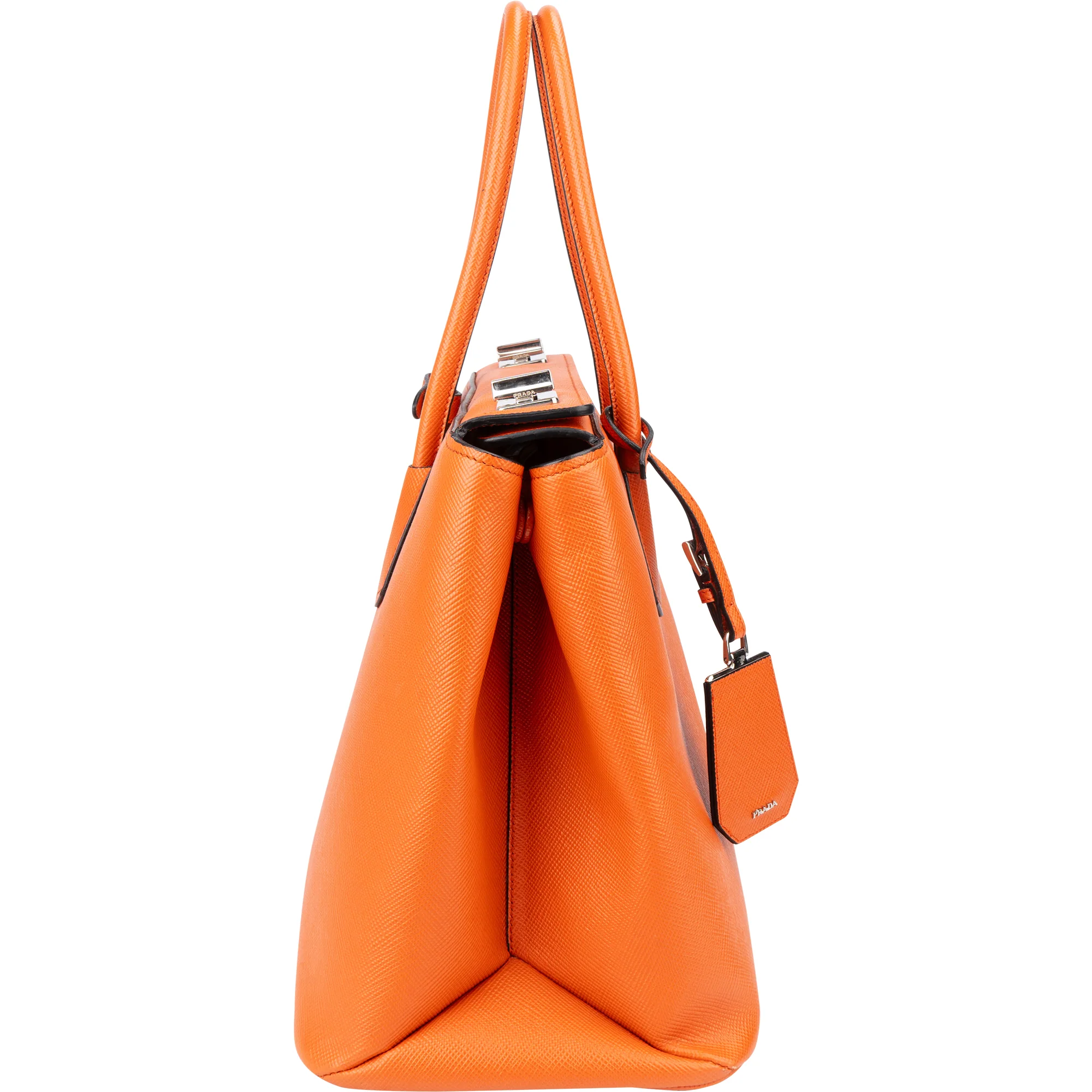 Prada Orange Saffiano Leather Turnlock Double Handbag