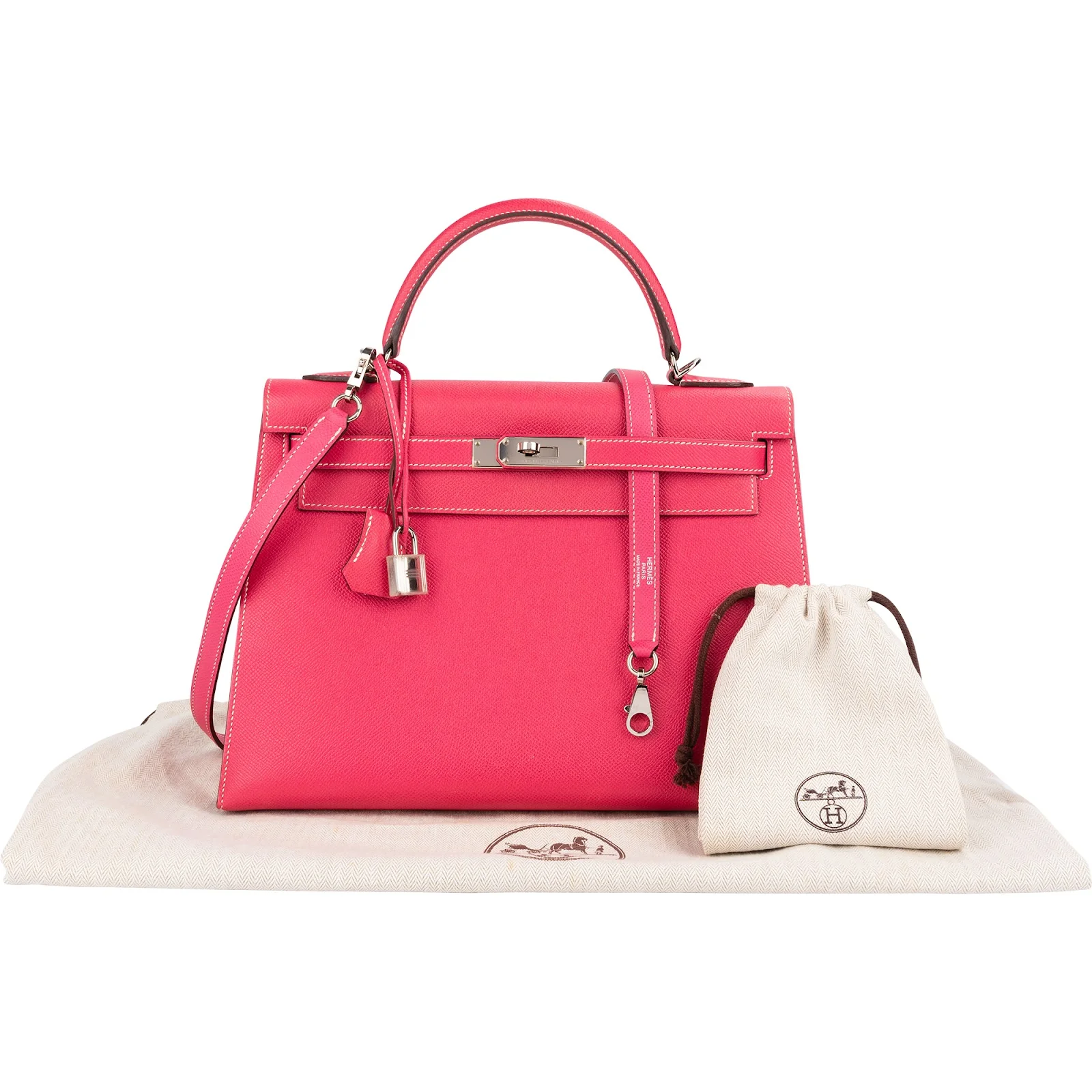 Hermès Epsom Leather Sellier Palladium Kelly 32 Handbag