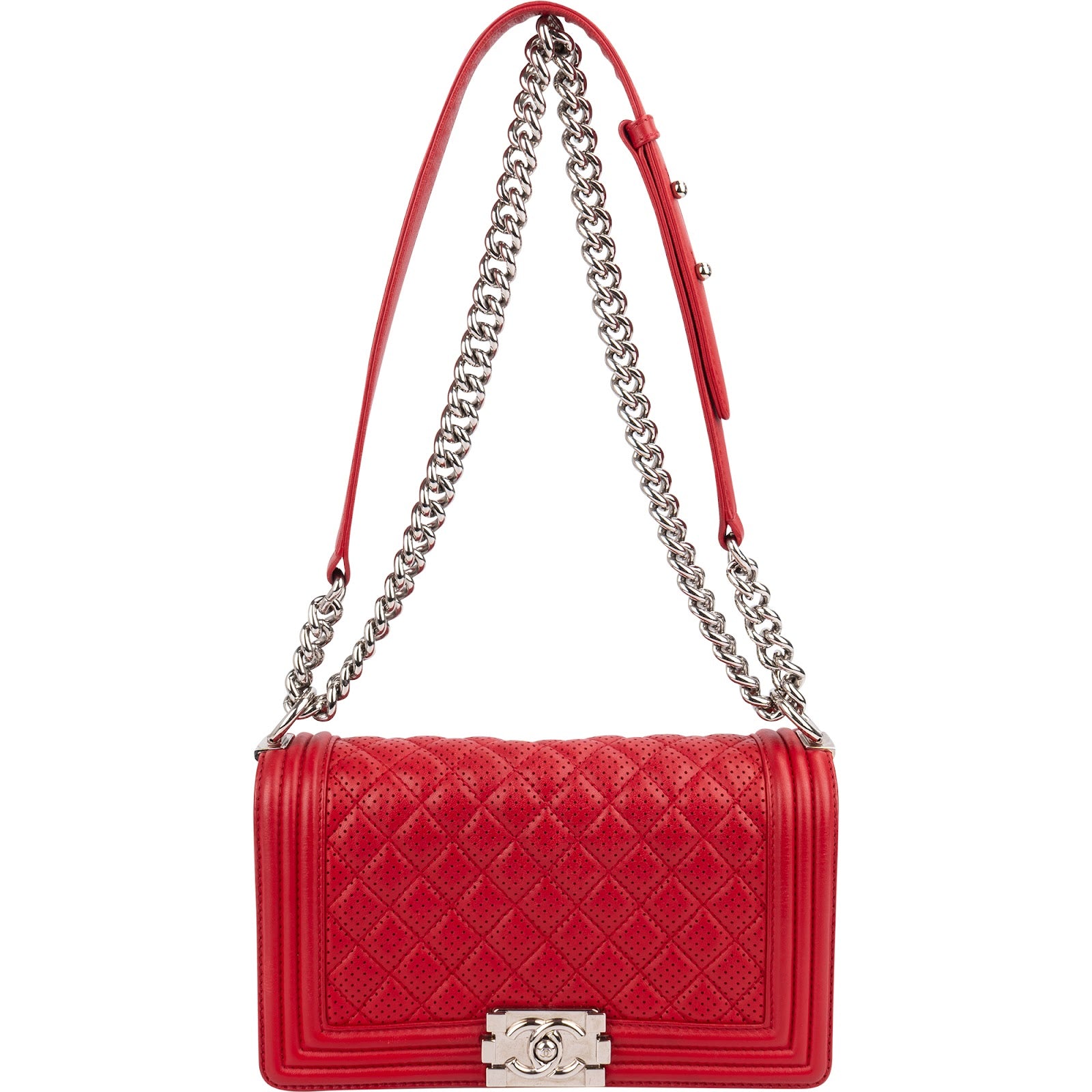 Chanel Perforated Quilted Lambskin Palladium Medium Boy Crossbody Bag